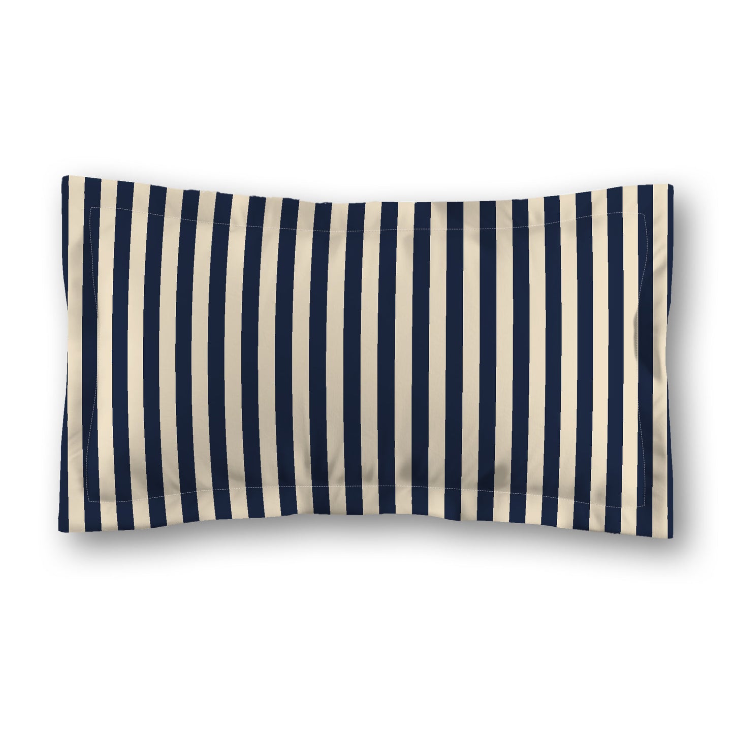 Beige Microfiber Sham with Flange, Navy Blue Bars on Front, White Reverse Side, Standard (width x length) 22 x 30 inches / 56 x 76 cm