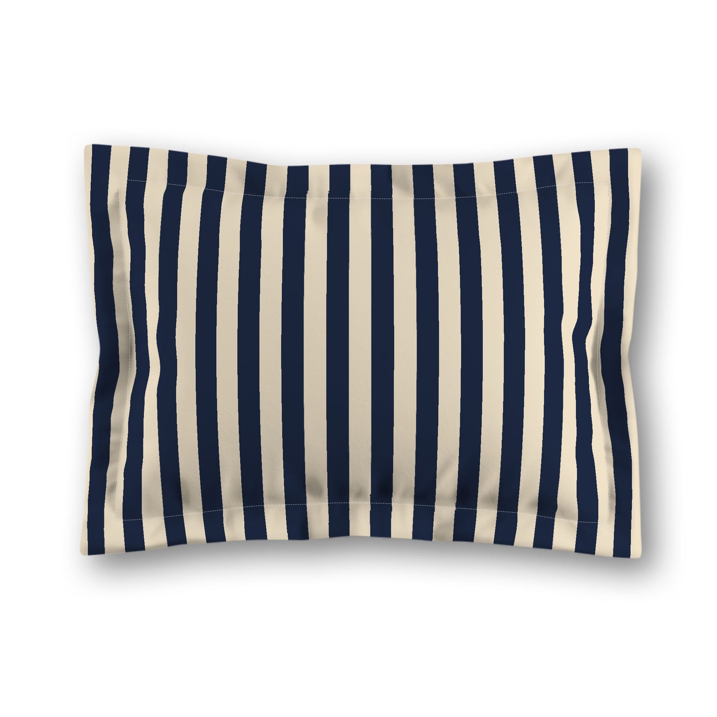 Beige Microfiber Sham with Flange, Navy Blue Bars on Front, White Reverse Side, King (width x length) 22 x 38 inches / 56 x 97 cm