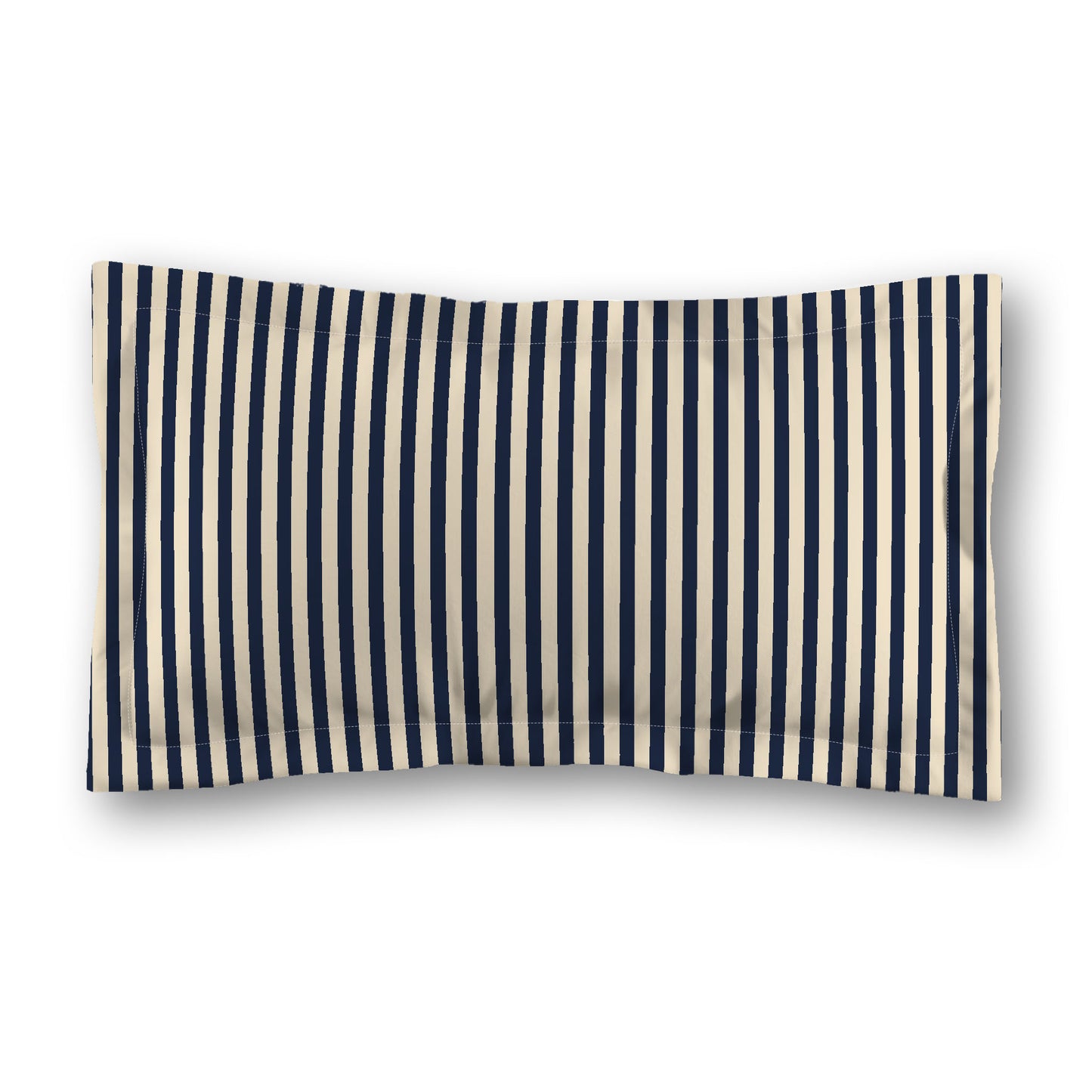 Beige Microfiber Sham with Flange, Thin Navy Blue Bars on Front, White Reverse Side, Standard (width x length) 22 x 30 inches / 56 x 76 cm