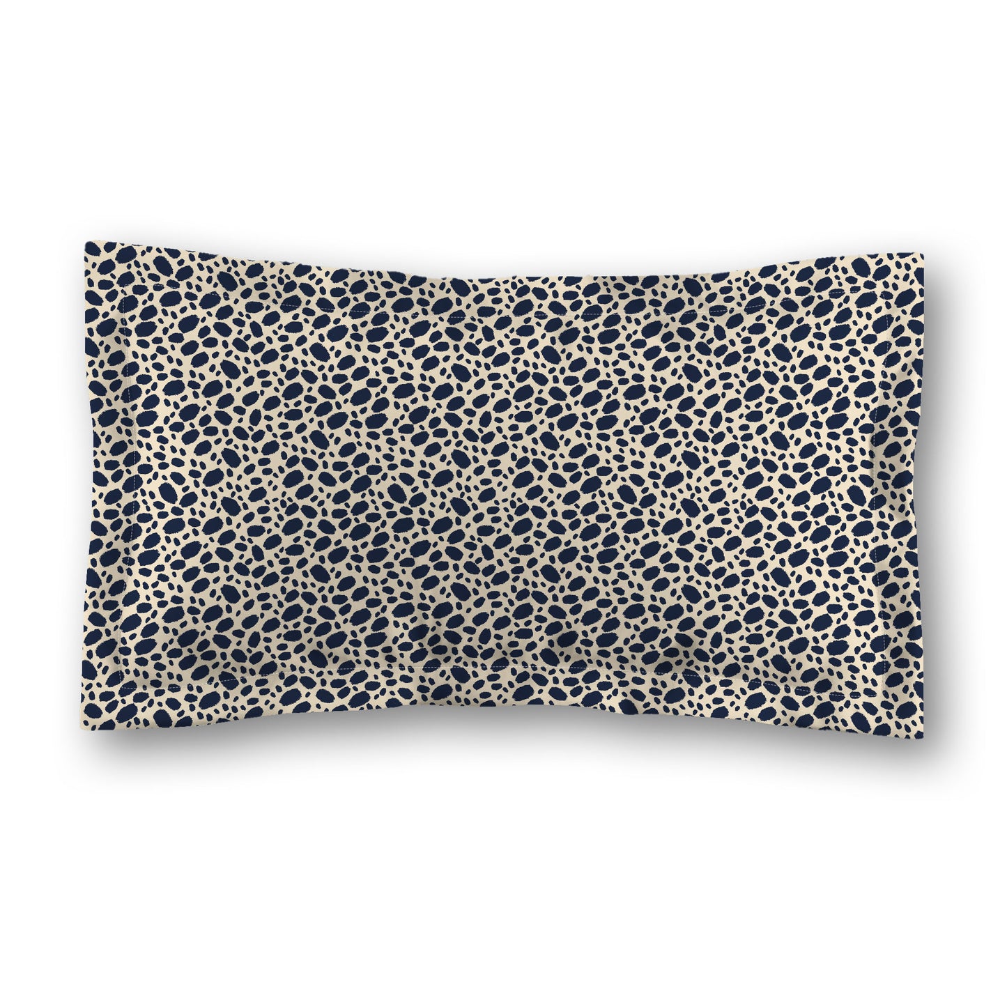 Beige Microfiber Pillow Sham with Flange, Navy Blue Hand-painted Dab Motif Print, White Reverse Side, Standard (width x length) 22 x 30 inches / 56 x 76 cm