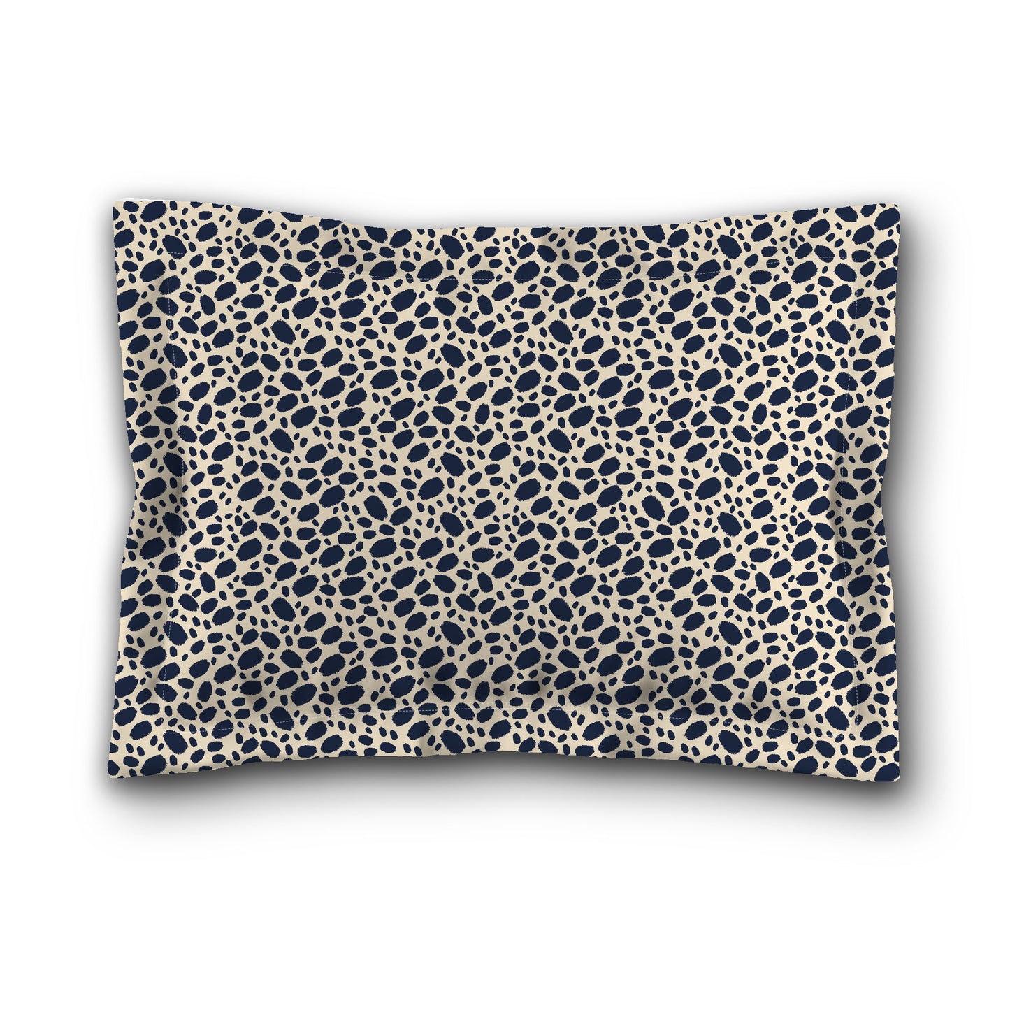 Beige Microfiber Pillow Sham with Flange, Navy Blue Hand-painted Dab Motif Print, White Reverse Side, King (width x length) 22 x 38 inches / 56 x 97 cm