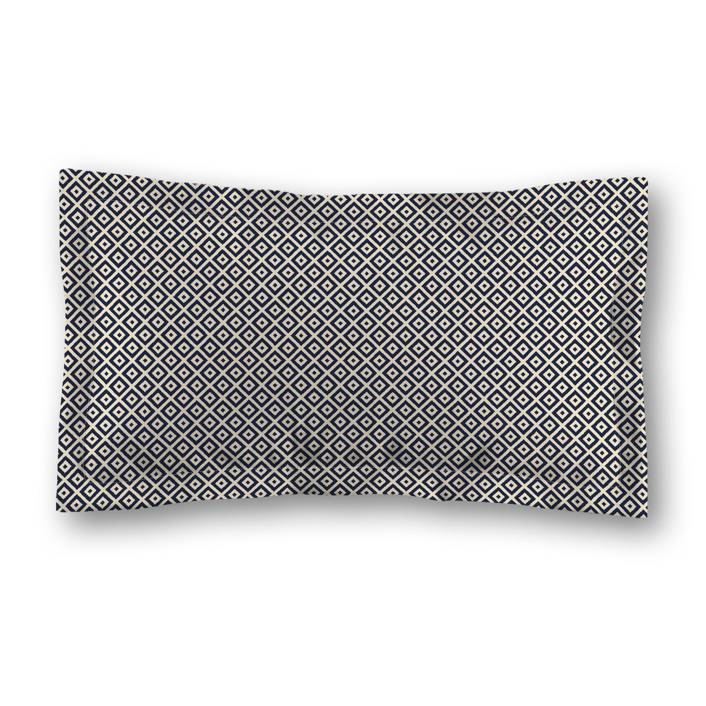 Beige Microfiber Pillow Sham with Flange, Navy Blue Repeating Square Motif Print, White Reverse Side, Standard (width x length) 22 x 30 inches / 56 x 76 cm