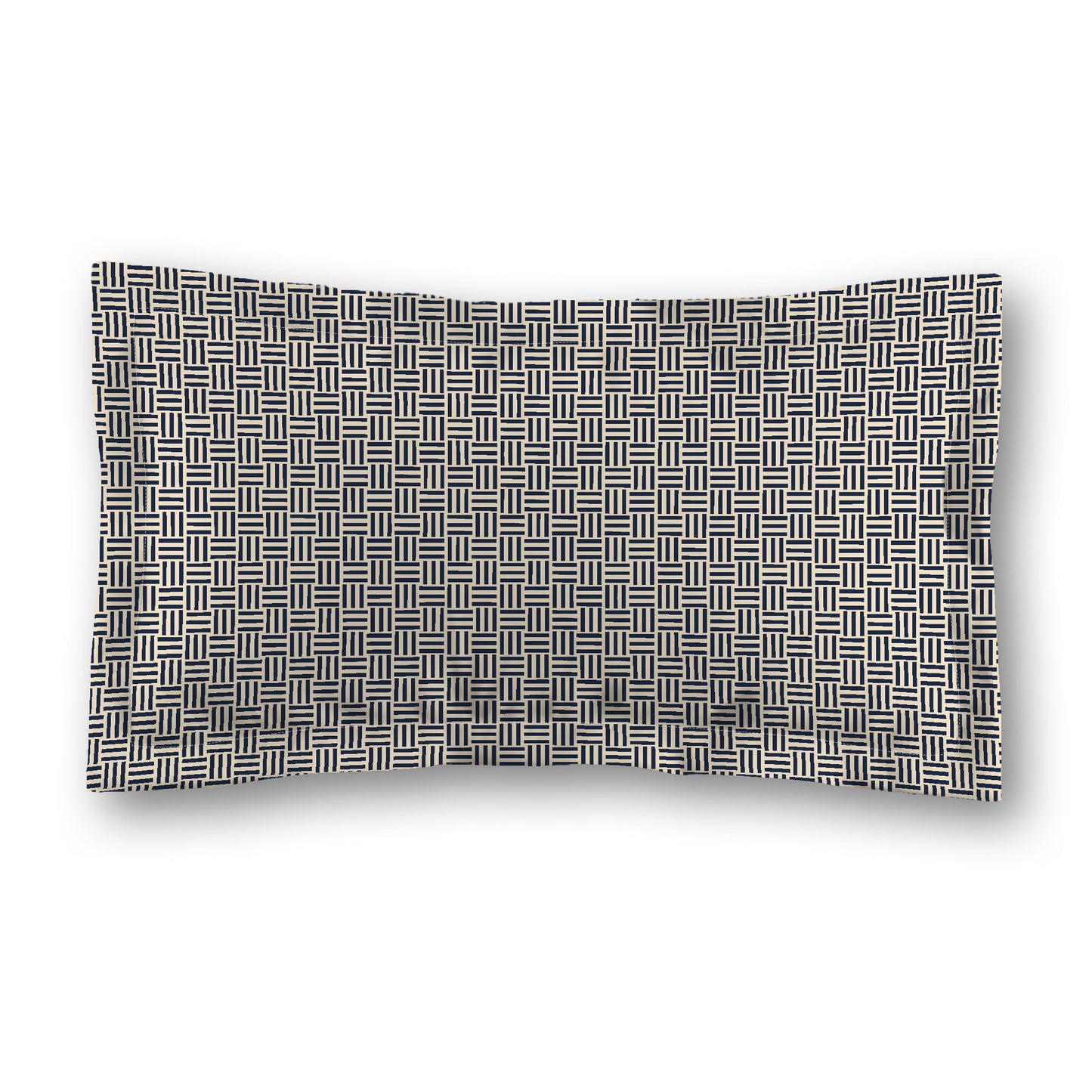 Beige Microfiber Pillow Sham with Flange, Navy Blue Single Weave Motif Print, White Reverse Side, Standard (width x length) 22 x 30 inches / 56 x 76 cm