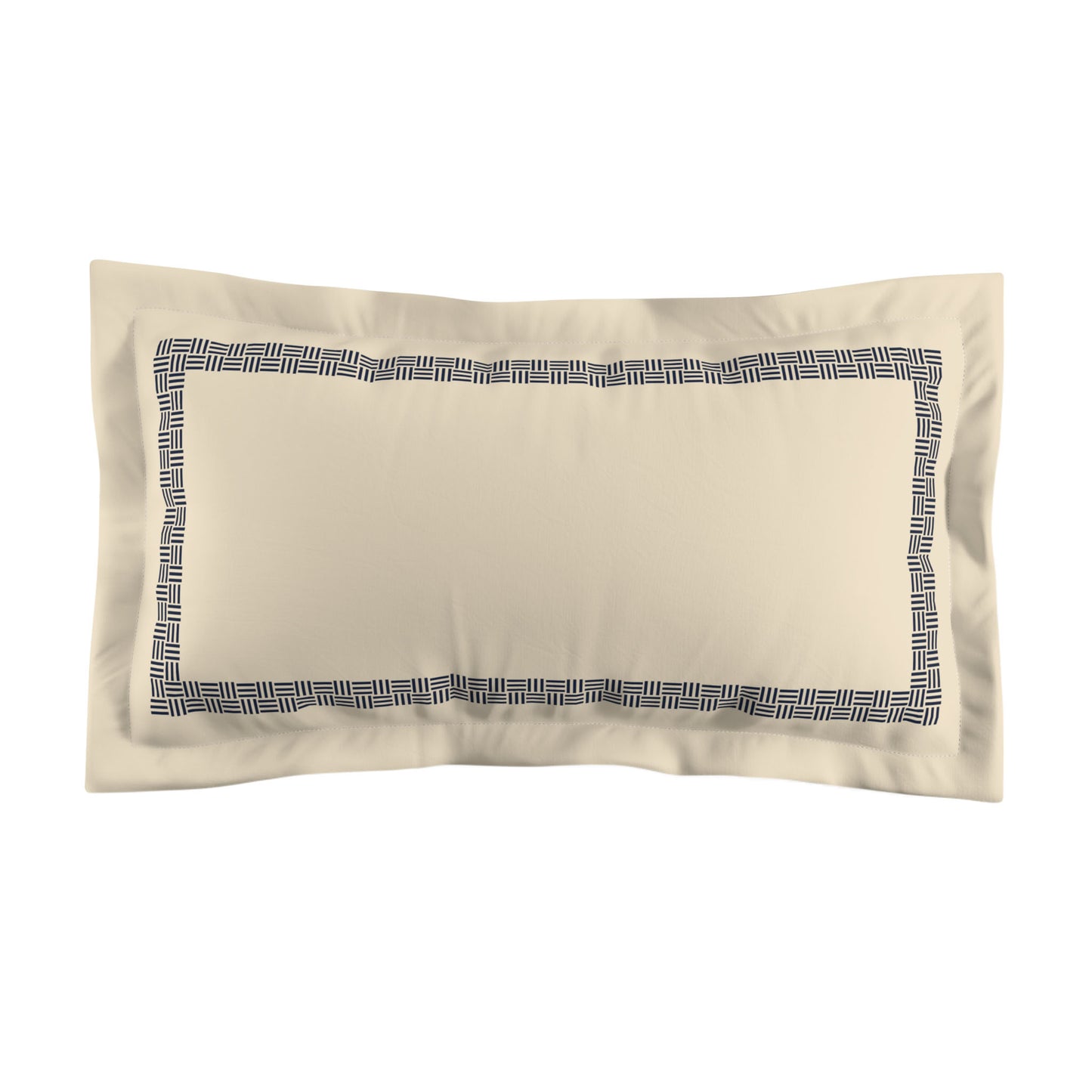 Beige Microfiber Pillow Sham with Flange, Navy Blue Double Weave Motif Print, Classic Border, White Reverse Side, Standard (width x length) 22 x 30 inches / 56 x 76 cm