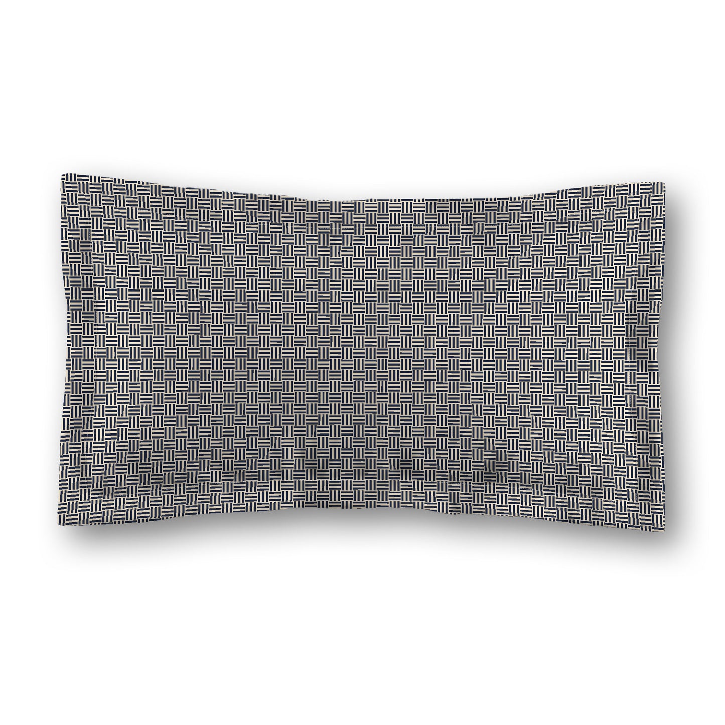 Beige Microfiber Pillow Sham with Flange, Navy Blue Double Weave Motif Print, White Reverse Side, Standard (width x length) 22 x 30 inches / 56 x 76 cm