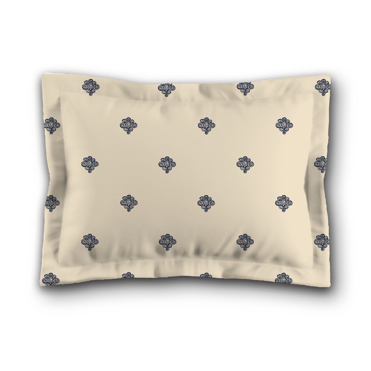 Beige Microfiber Pillow Sham with Flange, Navy Blue Hand-painted Swizzle Motif Print, White Reverse Side, King (width x length) 22 x 38 inches / 56 x 97 cm