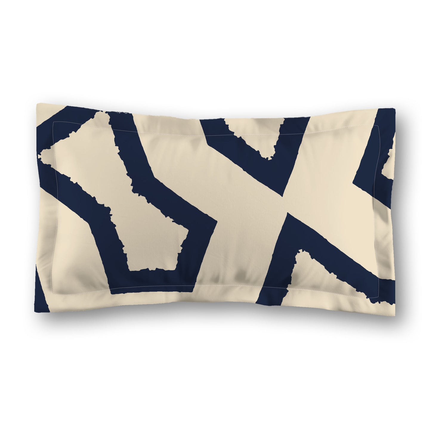 Beige Microfiber Sham with Flange, Bold Navy Blue Graphic on Front, White Reverse Side, Standard (width x length) 22 x 30 inches / 56 x 76 cm