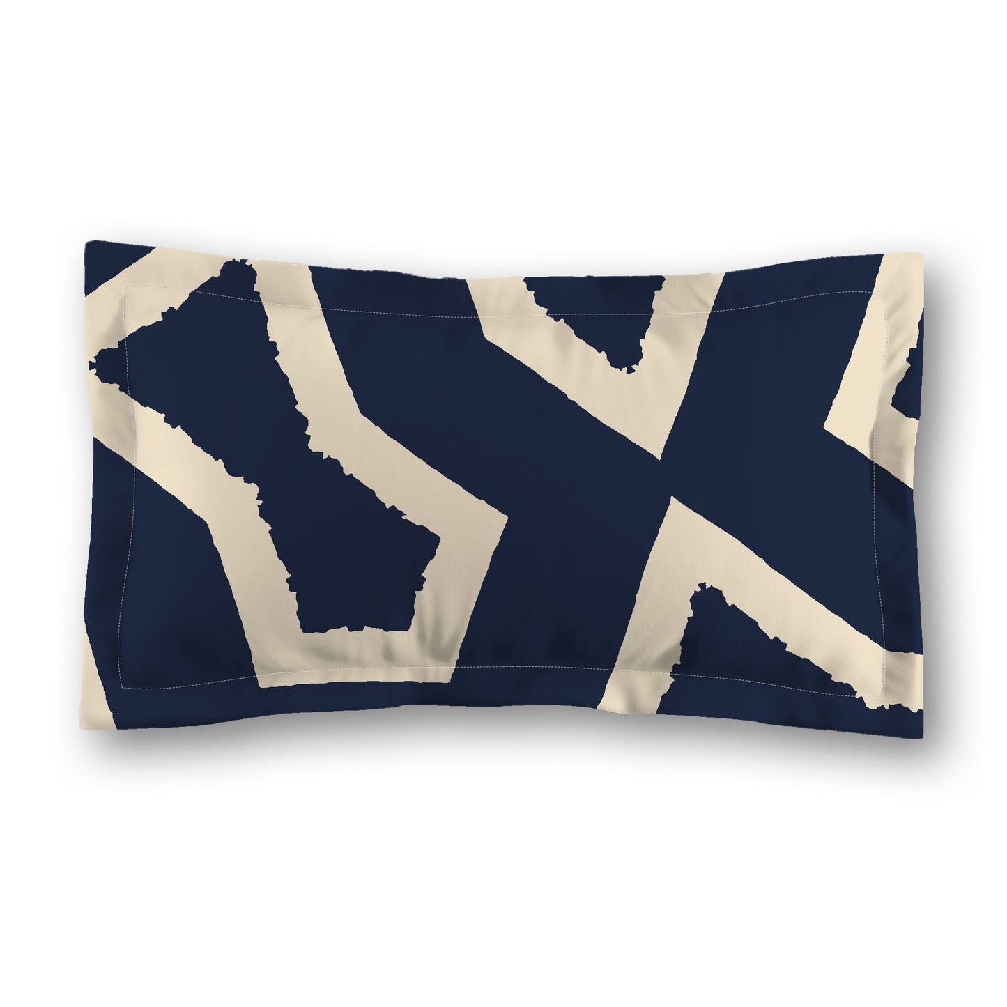 Navy Blue Microfiber Pillow Sham with Flange, Bold Beige Graphic on Front, White Reverse Side, Standard (width x length) 22 x 30 inches / 56 x 76 cm