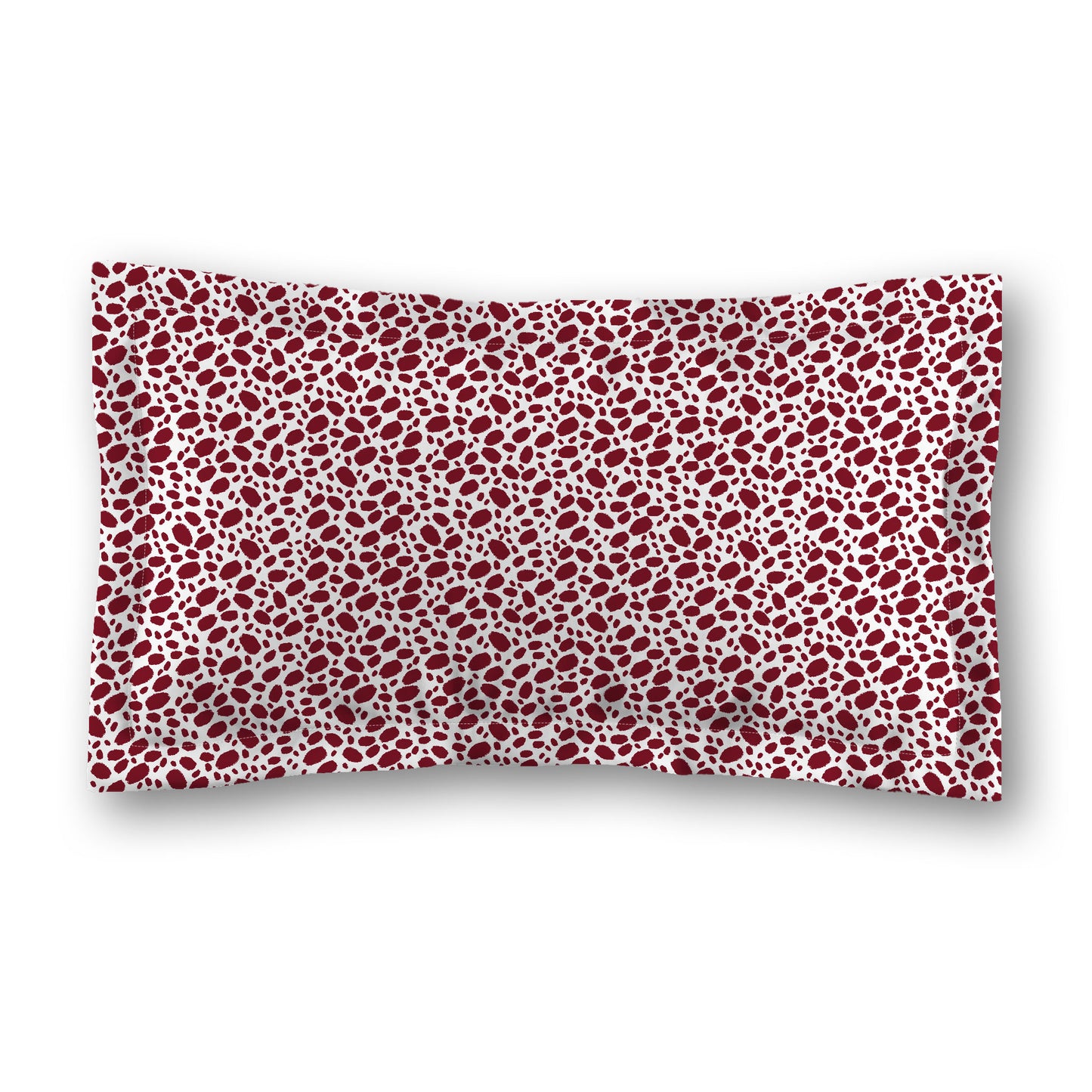 White Microfiber Pillow Sham with Flange, Burgundy Red Hand-painted Dab Motif Print, White Reverse Side | MFSF-1281-092