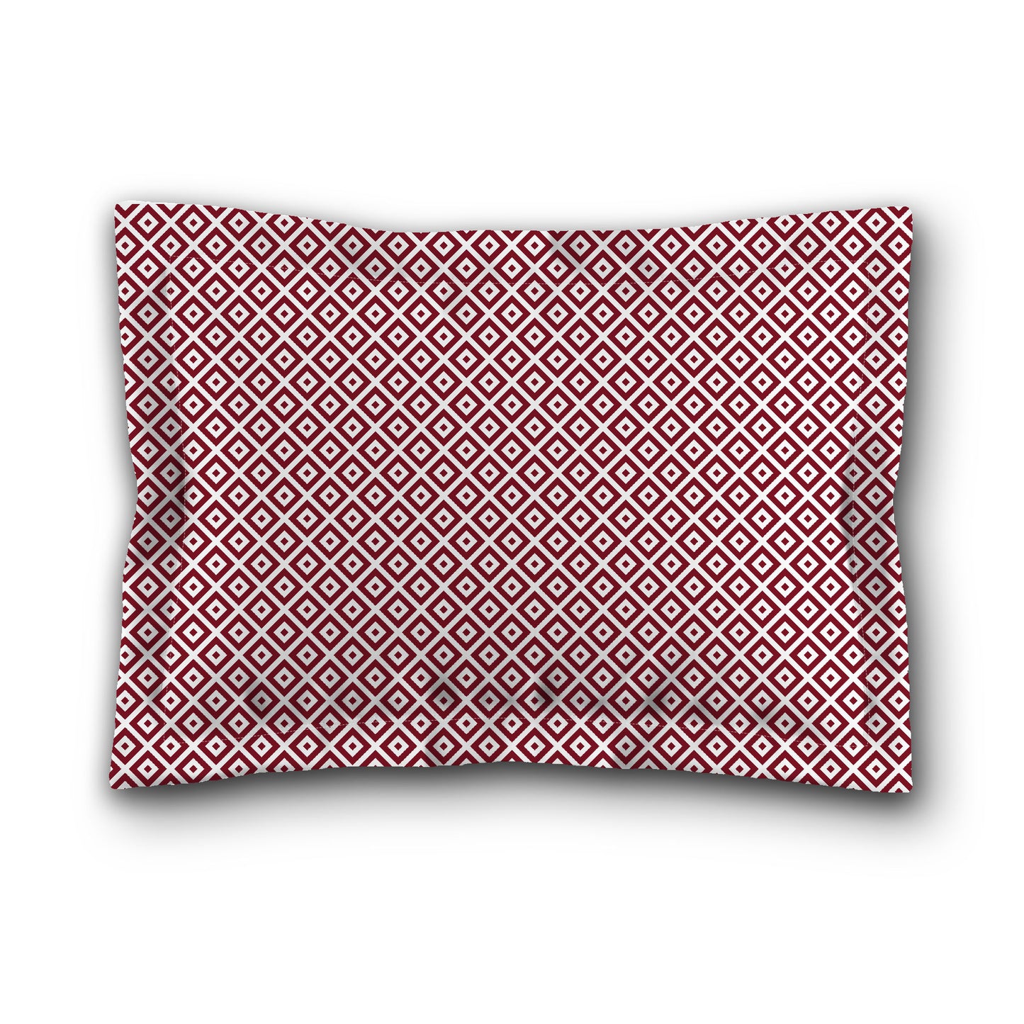 White Microfiber Pillow Sham with Flange, Burgundy Red Repeating Square Motif Print, White Reverse Side | MFSF-1281-122