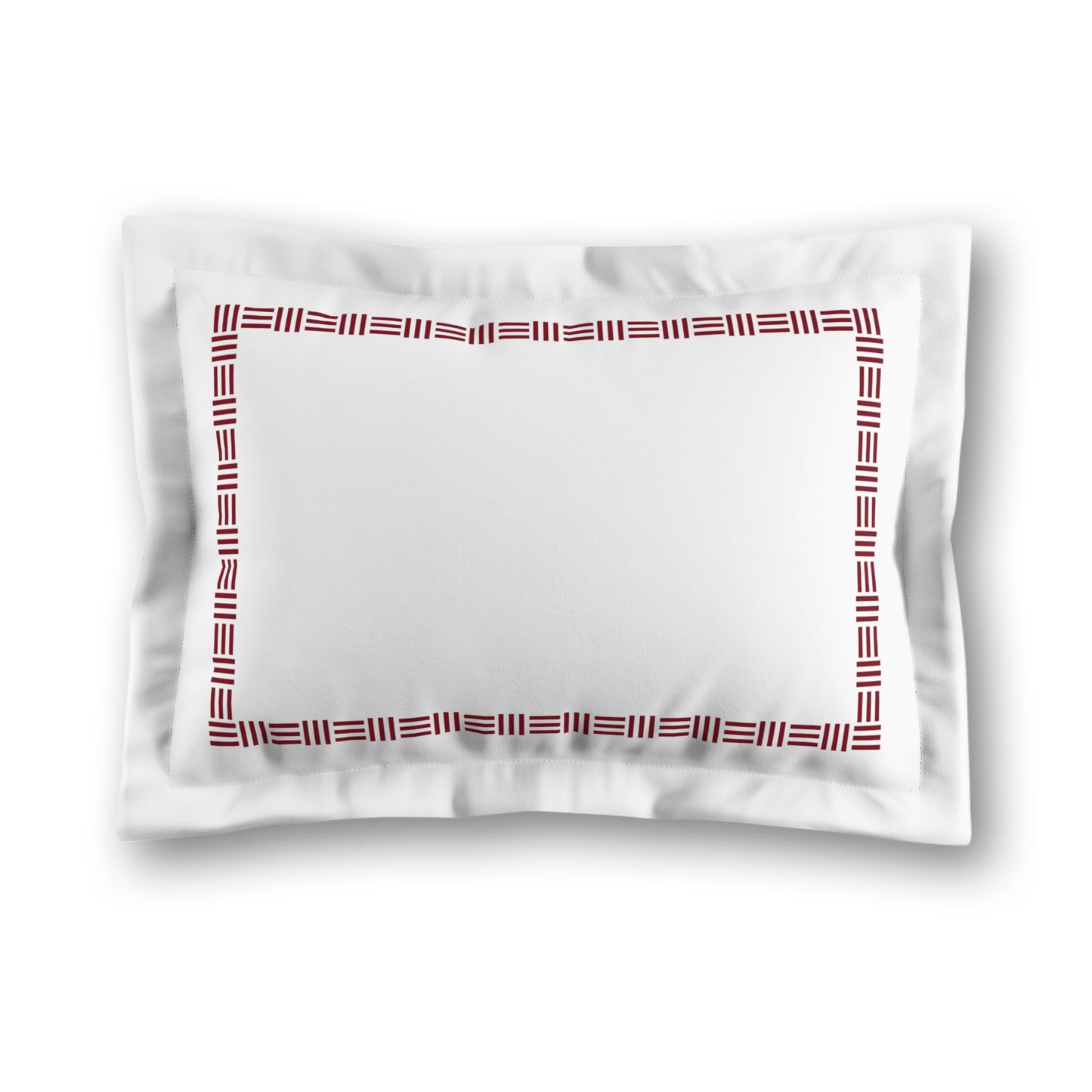 White Microfiber Pillow Sham with Flange, Burgundy Red Single Weave Motif Print, Classic Border, White Reverse Side | MFSF-1281-141