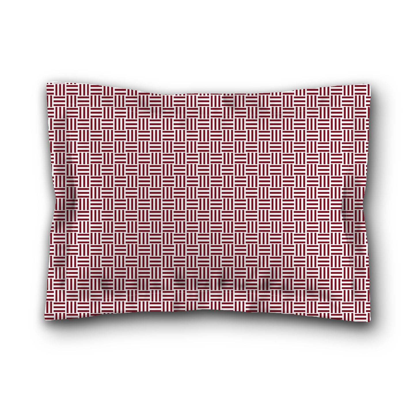 White Microfiber Pillow Sham with Flange, Burgundy Red Single Weave Motif Print, White Reverse Side | MFSF-1281-142