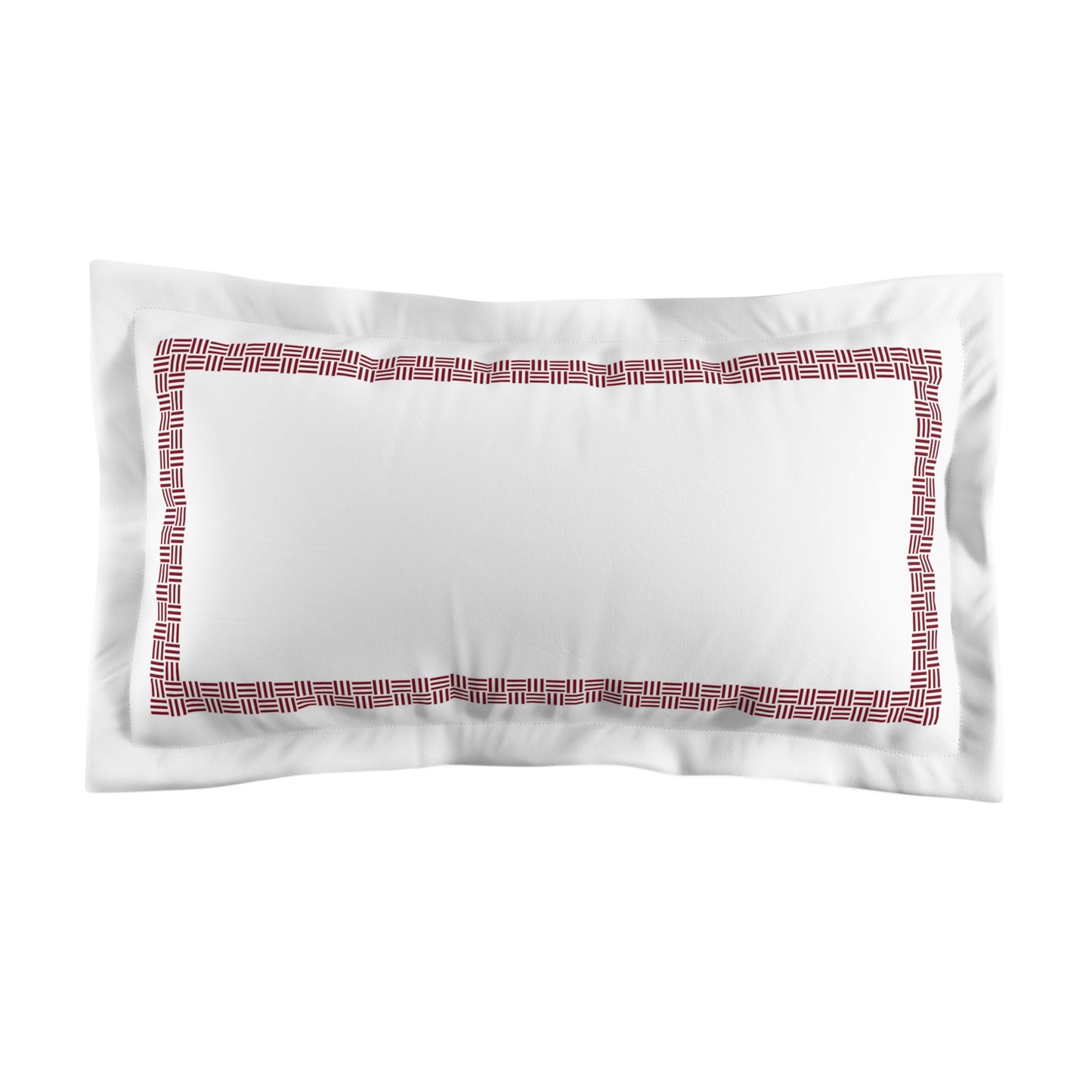 White Microfiber Pillow Sham with Flange, Burgundy Red Double Weave Motif Print, Classic Border, White Reverse Side | MFSF-1281-143