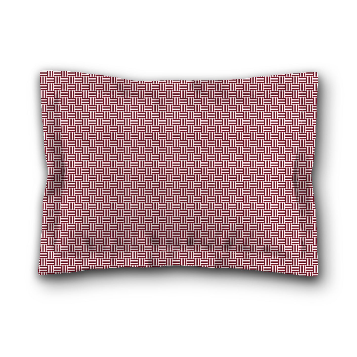 White Microfiber Pillow Sham with Flange, Burgundy Red Double Weave Motif Print, White Reverse Side | MFSF-1281-144