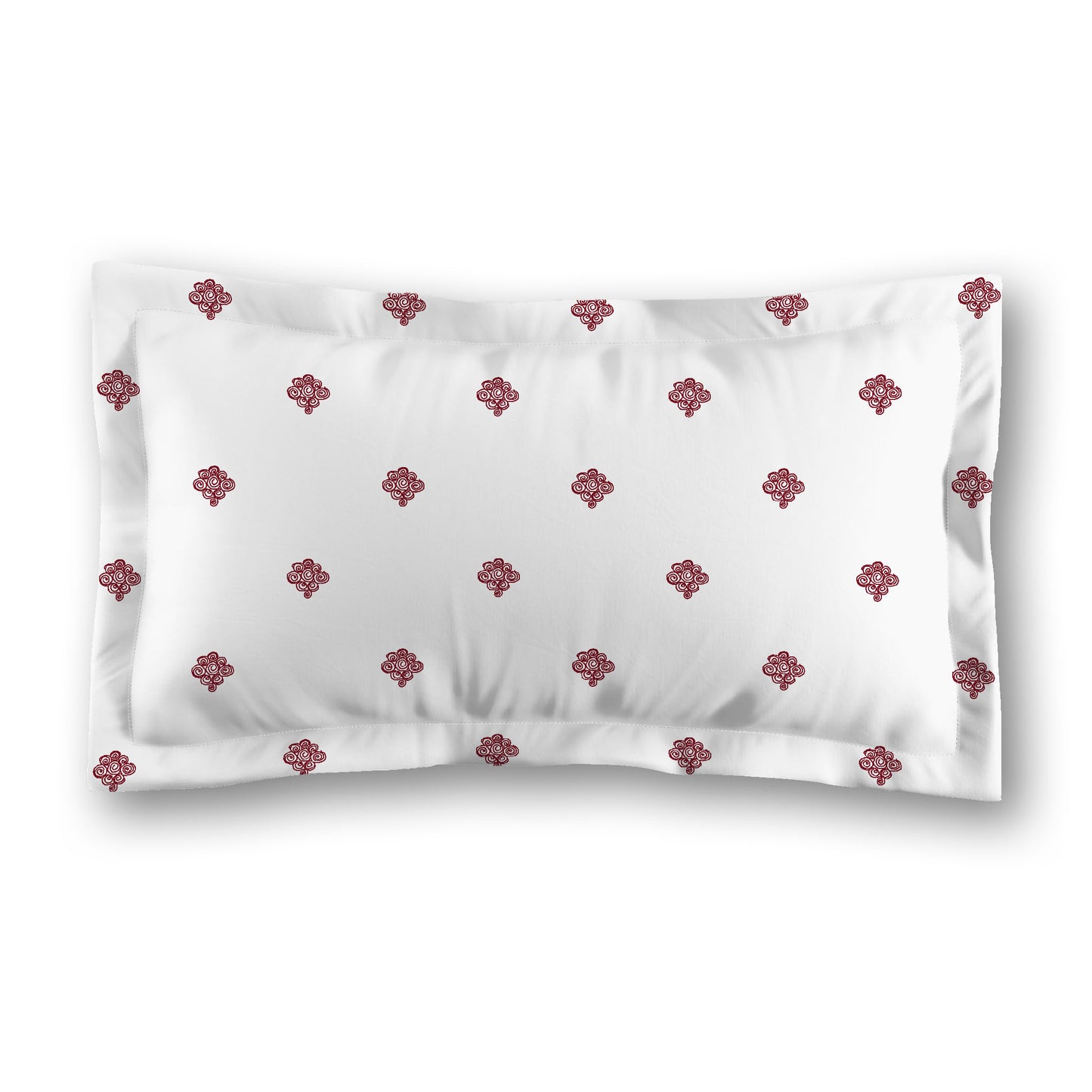 White Microfiber Pillow Sham with Flange, Burgundy Red Hand-painted Swizzle Motif Print, White Reverse Side | MFSF-1281-171
