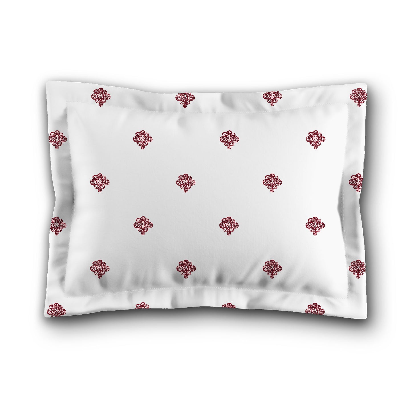 White Microfiber Pillow Sham with Flange, Burgundy Red Hand-painted Swizzle Motif Print, White Reverse Side | MFSF-1281-171