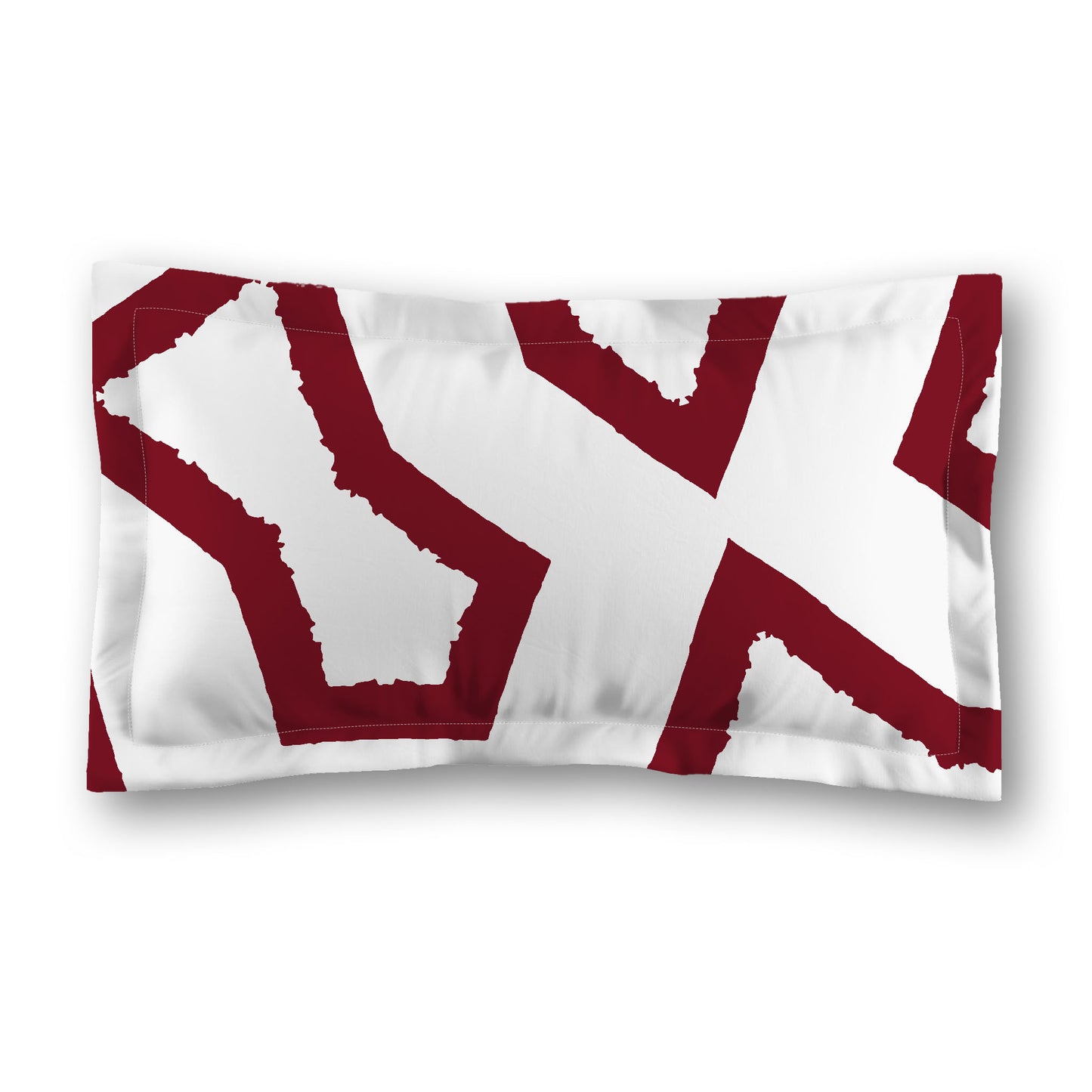White Microfiber Sham with Flange, Bold Burgundy Red Graphic on Front, White Reverse Side | MFSF-1281-391