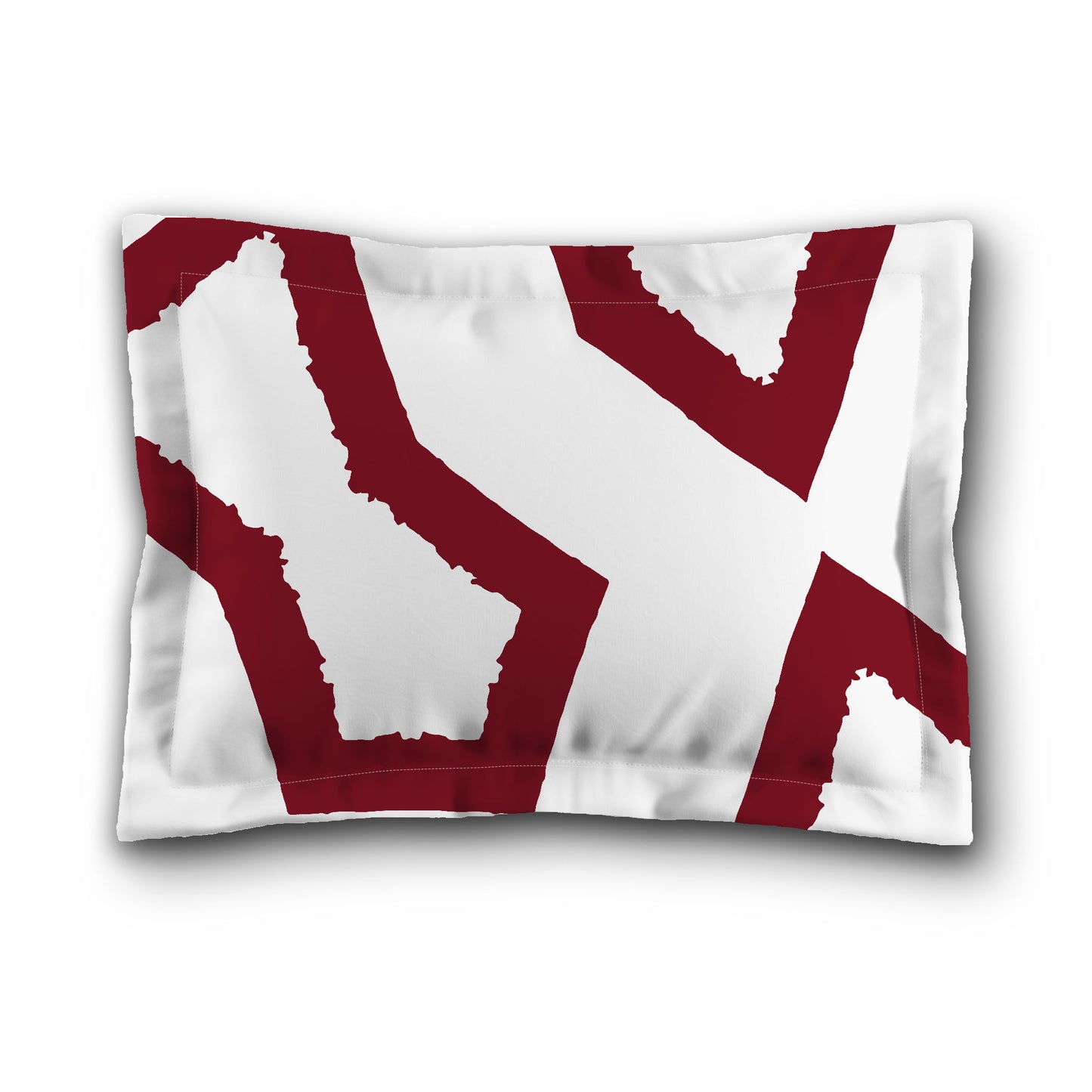 White Microfiber Sham with Flange, Bold Burgundy Red Graphic on Front, White Reverse Side | MFSF-1281-391