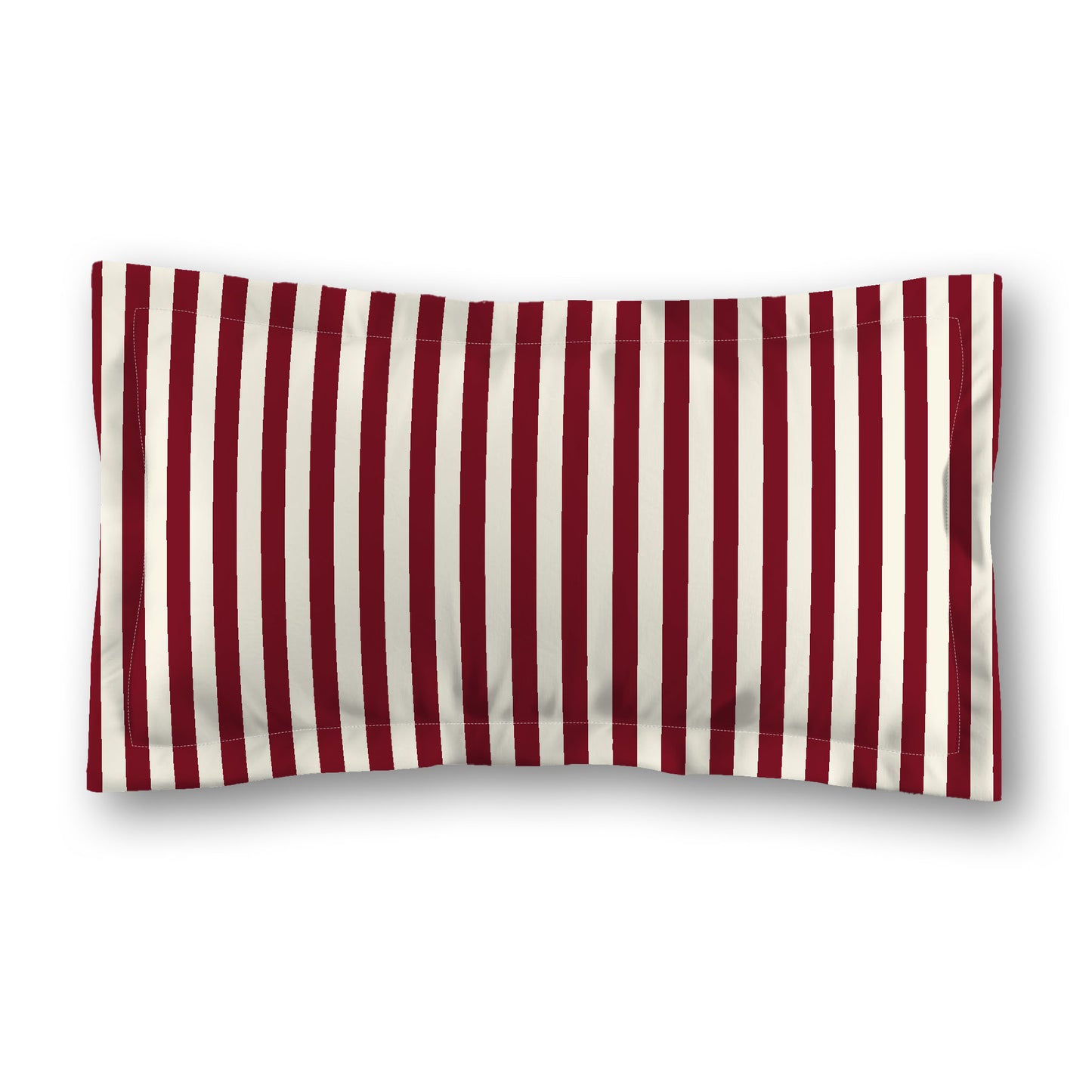 Pale Cream Microfibre Sham with Flange, Burgundy Red Bars on Front, White Reverse Side, Standard (width x length) 22 x 30 inches / 56 x 76 cm