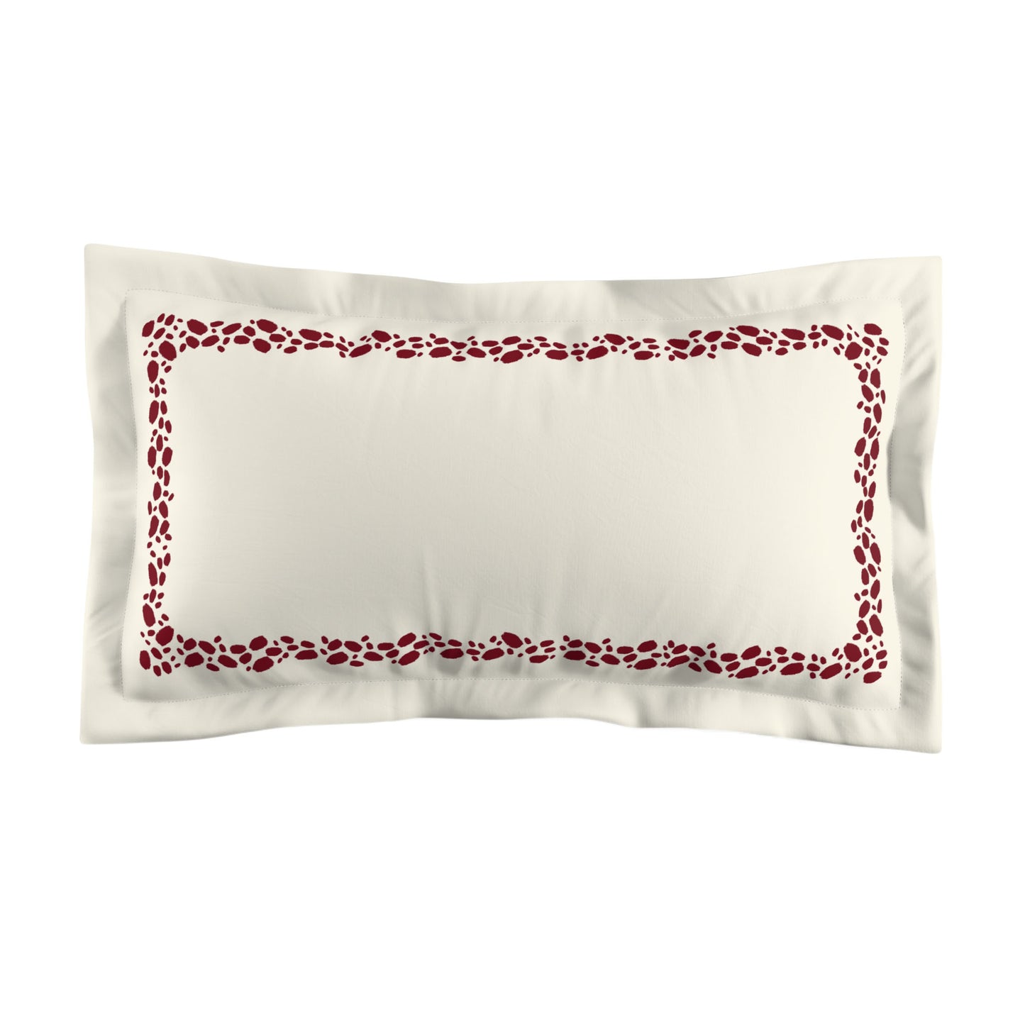 Pale Cream Microfibre Pillow Sham with Flange, Burgundy Red Hand-painted Dab Motif Print, Classic Border, White Reverse Side, Standard (width x length) 22 x 30 inches / 56 x 76 cm
