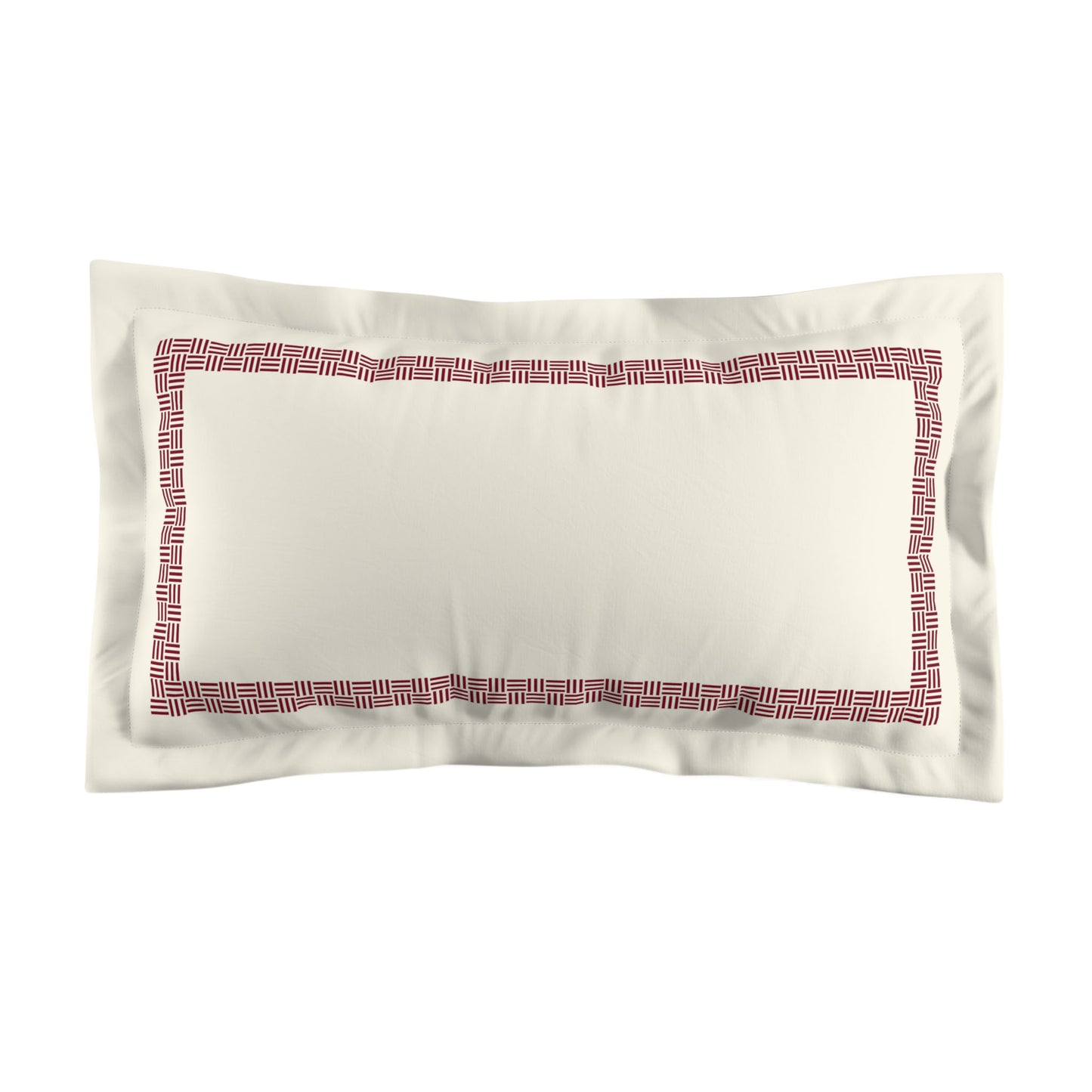 Pale Cream Microfibre Pillow Sham with Flange, Burgundy Red Double Weave Motif Print, Classic Border, White Reverse Side, Standard (width x length) 22 x 30 inches / 56 x 76 cm