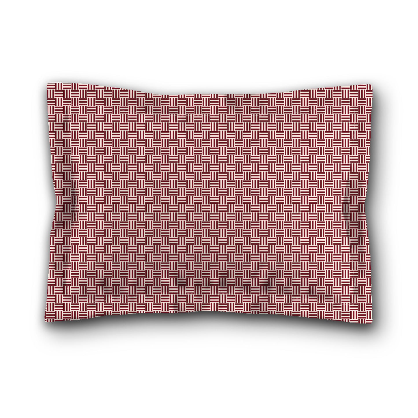 Pale Cream Microfibre Pillow Sham with Flange, Burgundy Red Double Weave Motif Print, White Reverse Side, King (width x length) 22 x 38 inches / 56 x 97 cm