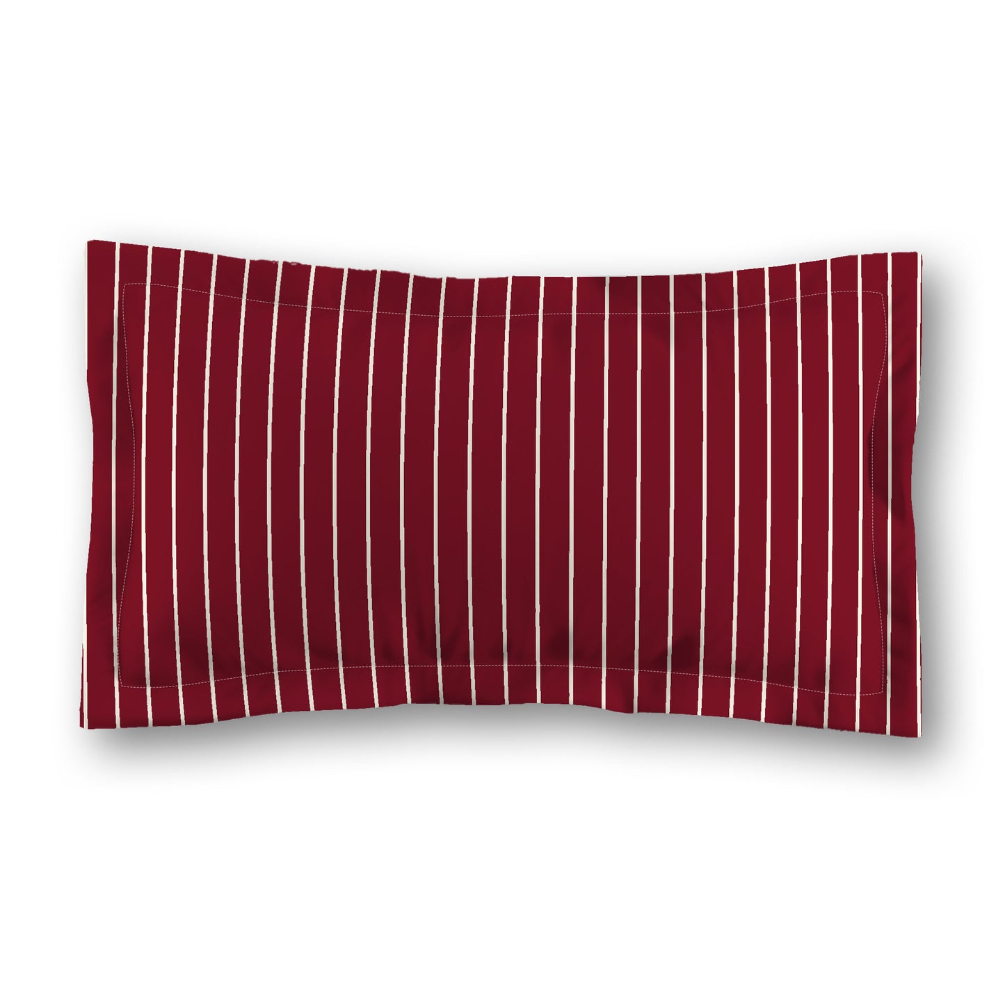 Burgundy Red Microfiber Sham with Flange, Pale Cream Stripes on Front, White Reverse Side, Standard (width x length) 22 x 30 inches / 56 x 76 cm