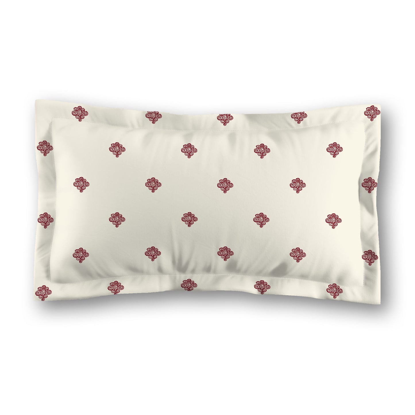 Pale Cream Microfibre Pillow Sham with Flange, Burgundy Red Hand-painted Swizzle Motif Print, White Reverse Side, Standard (width x length) 22 x 30 inches / 56 x 76 cm
