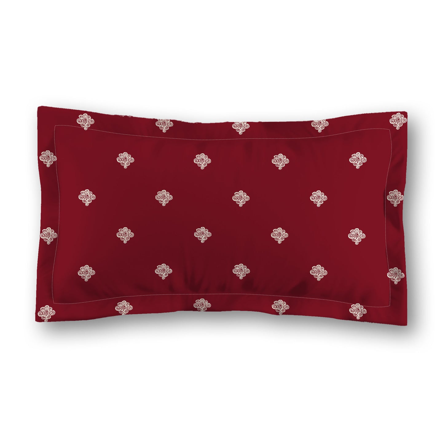 Burgundy Red Microfiber Pillow Sham with Flange, Pale Cream Hand-painted Swizzle Motif Print, White Reverse Side, Standard (width x length) 22 x 30 inches / 56 x 76 cm
