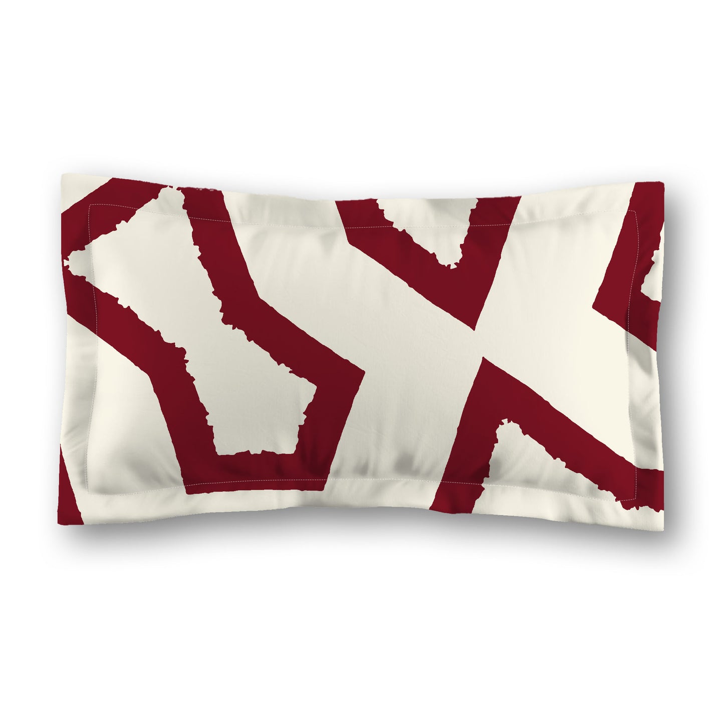 Pale Cream Microfibre Sham with Flange, Bold Burgundy Red Graphic on Front, White Reverse Side, Standard (width x length) 22 x 30 inches / 56 x 76 cm