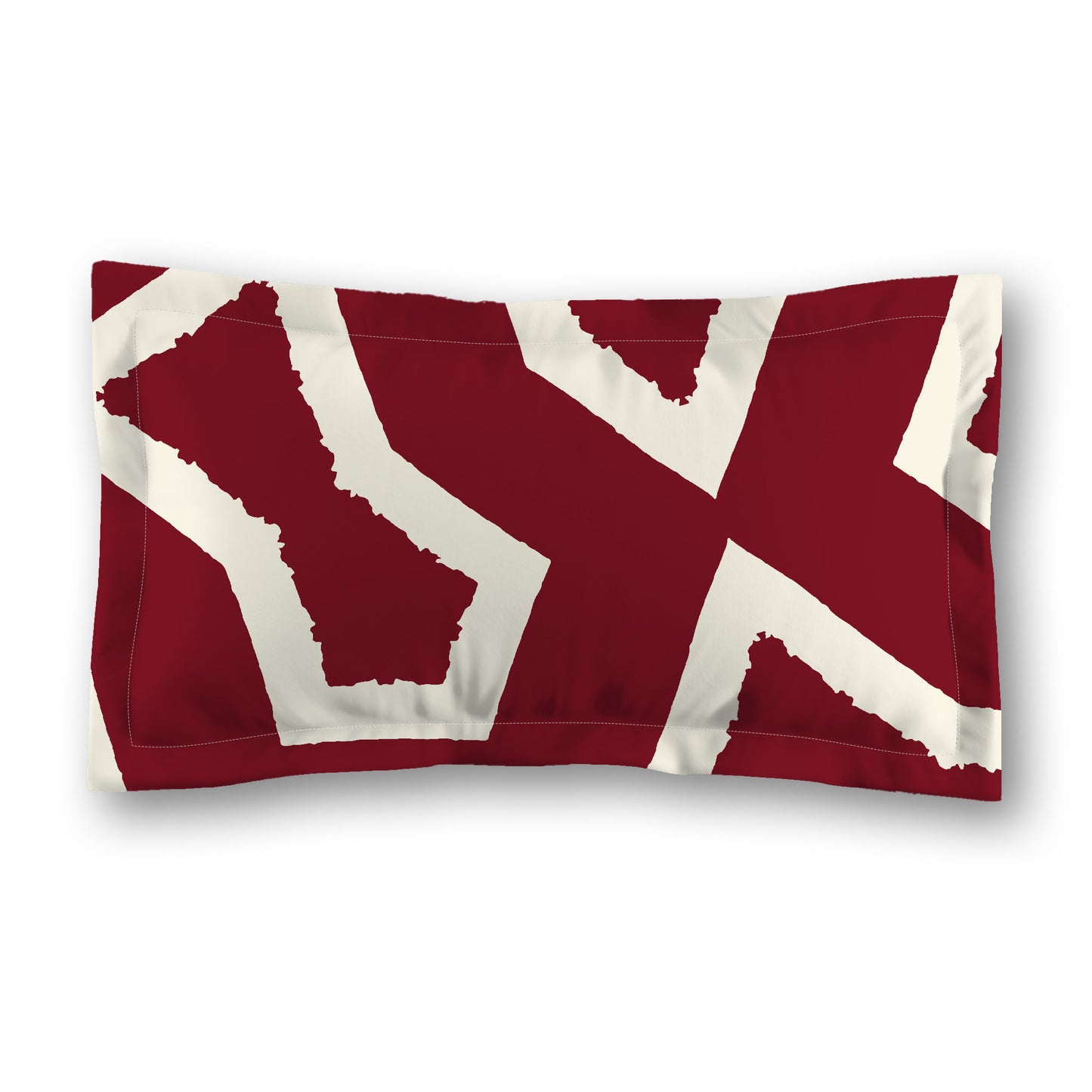 Burgundy Red Microfiber Pillow Sham with Flange, Bold Pale Cream Graphic on Front, White Reverse Side, Standard (width x length) 22 x 30 inches / 56 x 76 cm