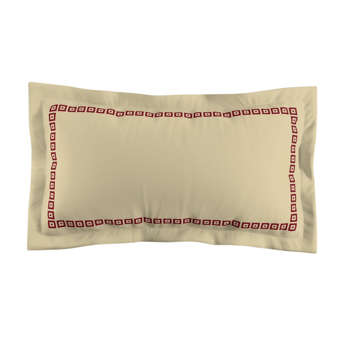 Desert Sand Microfibre Pillow Sham with Flange, Burgundy Red Repeating Square Motif Print, Classic Border, Tan Reverse Side, Standard (width x length) 22 x 30 inches / 56 x 76 cm
