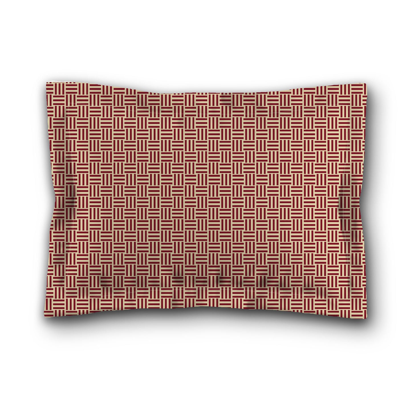 Desert Sand Microfibre Pillow Sham with Flange, Burgundy Red Single Weave Motif Print, Tan Reverse Side, King (width x length) 22 x 38 inches / 56 x 97 cm