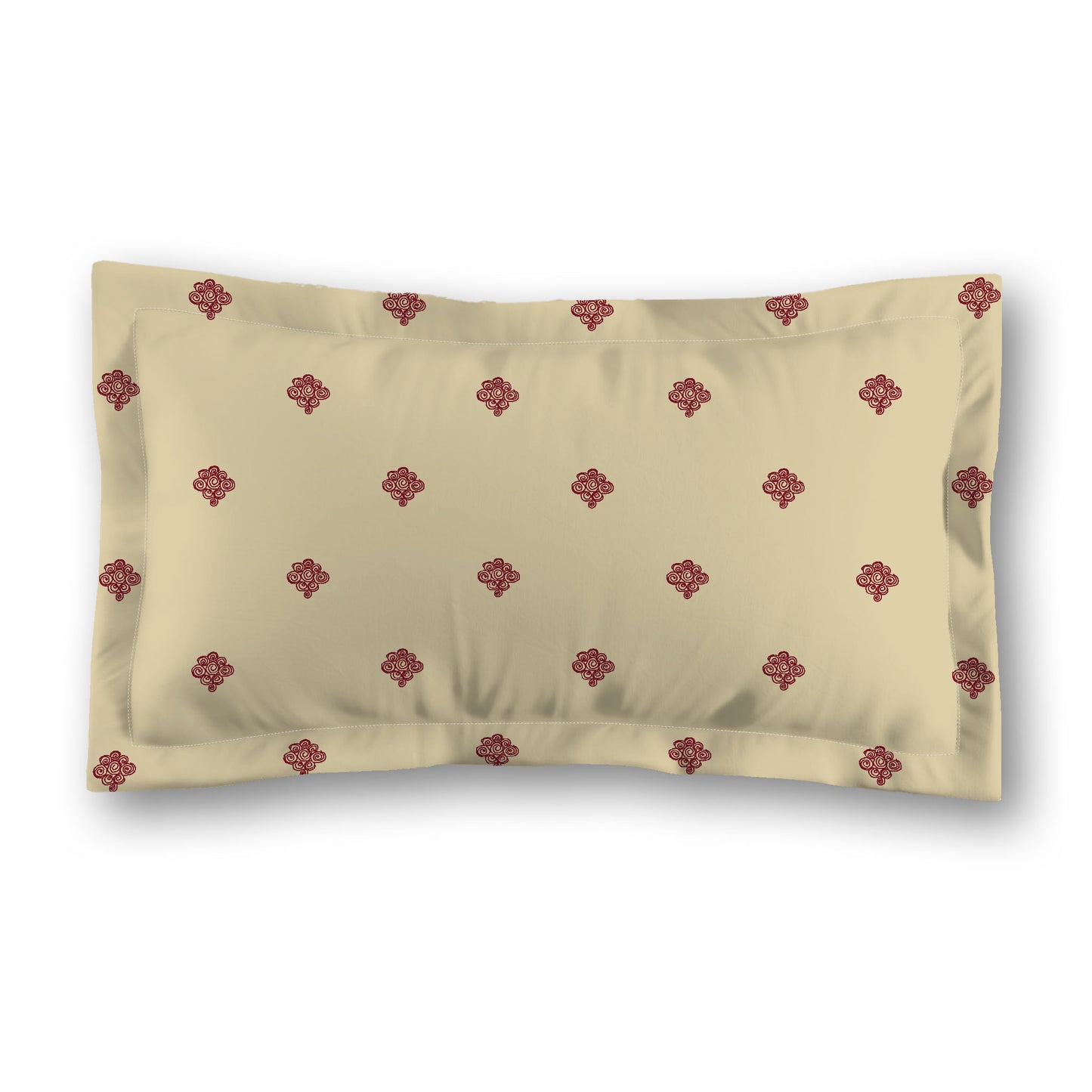 Desert Sand Microfibre Pillow Sham with Flange, Burgundy Red Hand-painted Swizzle Motif Print, Tan Reverse Side, Standard (width x length) 22 x 30 inches / 56 x 76 cm