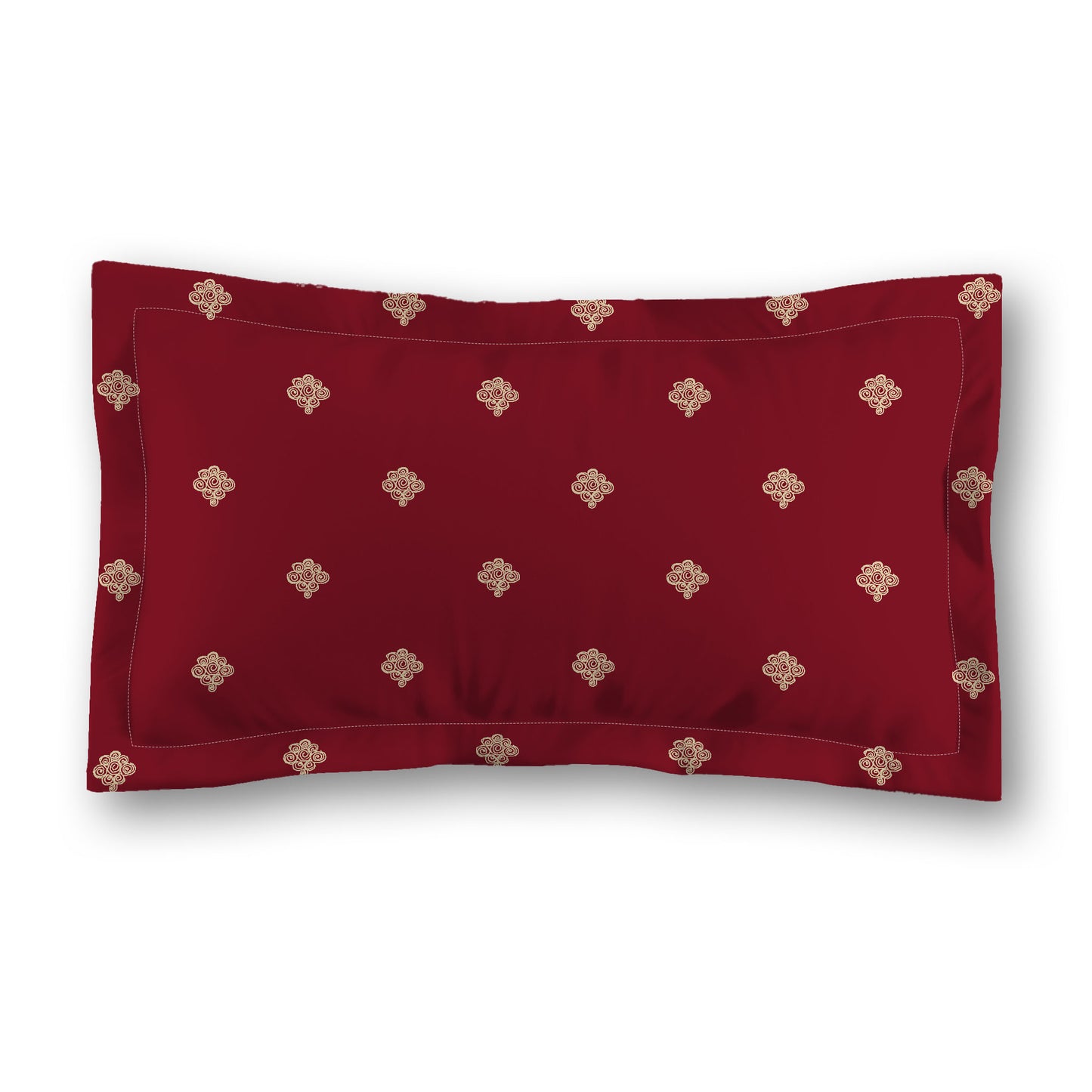 Burgundy Red Microfiber Pillow Sham with Flange, Desert Sand Hand-painted Swizzle Motif Print, Tan Reverse Side, Standard (width x length) 22 x 30 inches / 56 x 76 cm