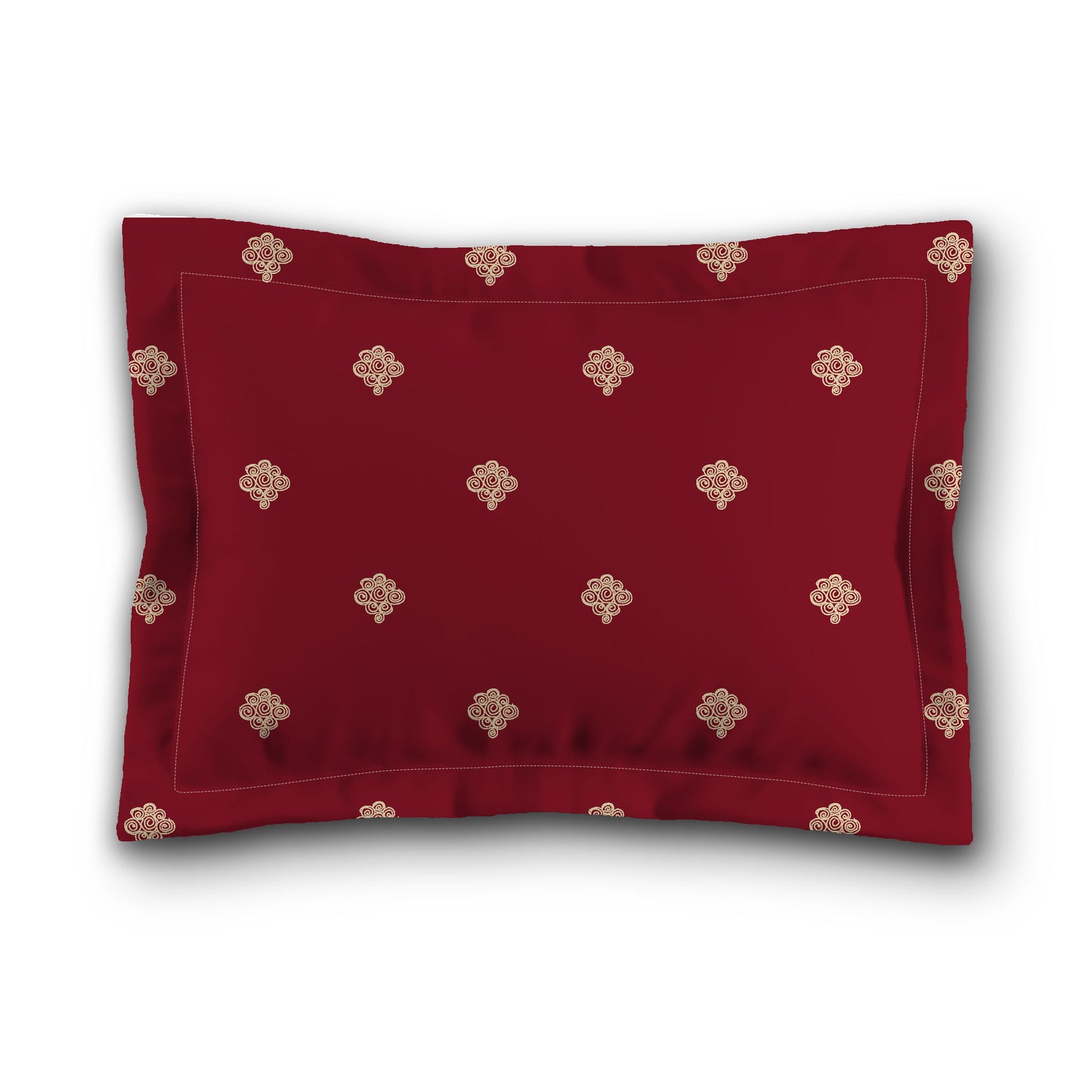 Burgundy Red Microfiber Pillow Sham with Flange, Desert Sand Hand-painted Swizzle Motif Print, Tan Reverse Side, King (width x length) 22 x 38 inches / 56 x 97 cm