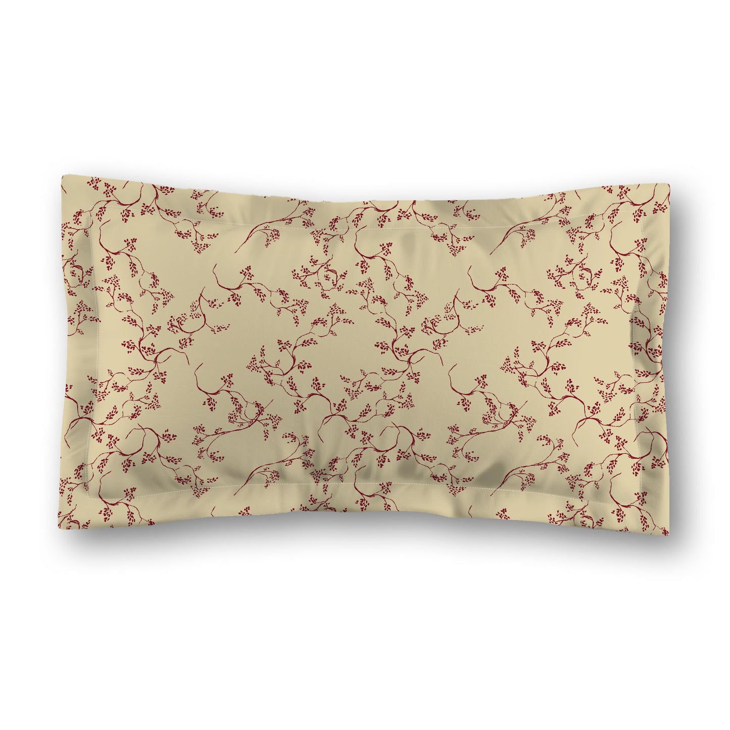 Desert Sand Microfibre Pillow Sham with Flange, Burgundy Red Hand-painted Vine Print, Tan Reverse Side, Standard (width x length) 22 x 30 inches / 56 x 76 cm