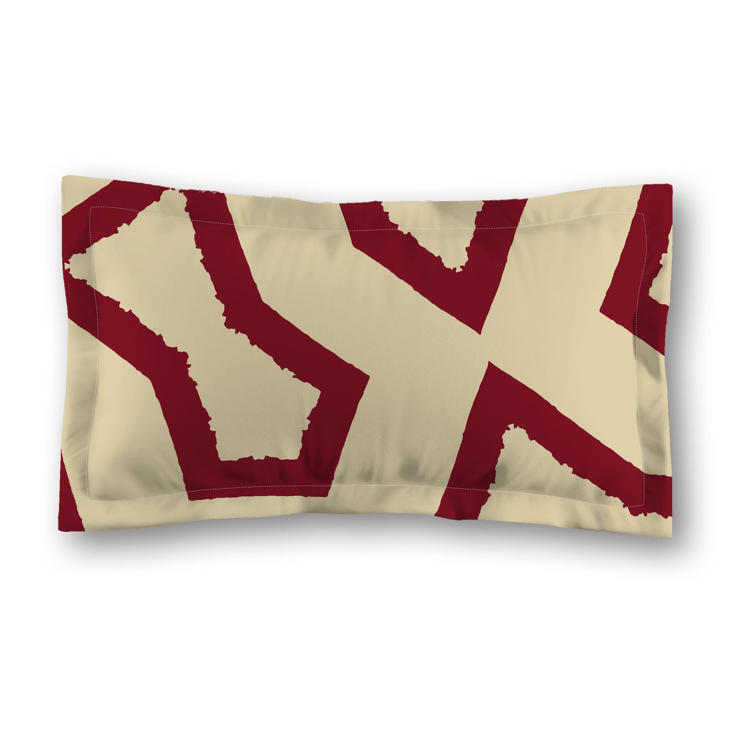 Desert Sand Microfibre Sham with Flange, Bold Burgundy Red Graphic on Front, Tan Reverse Side, Standard (width x length) 22 x 30 inches / 56 x 76 cm
