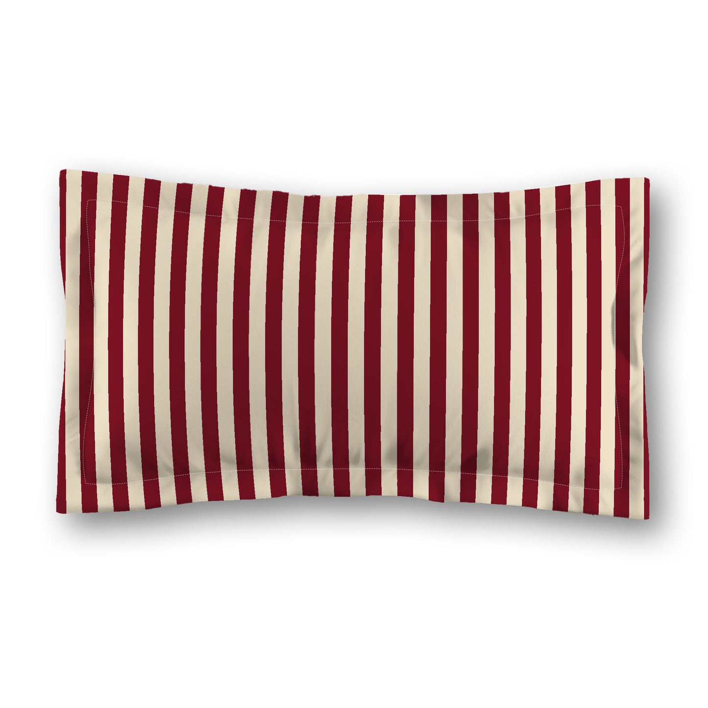 Beige Microfibre Sham with Flange, Burgundy Red Bars on Front, White Reverse Side, Standard (width x length) 22 x 30 inches / 56 x 76 cm