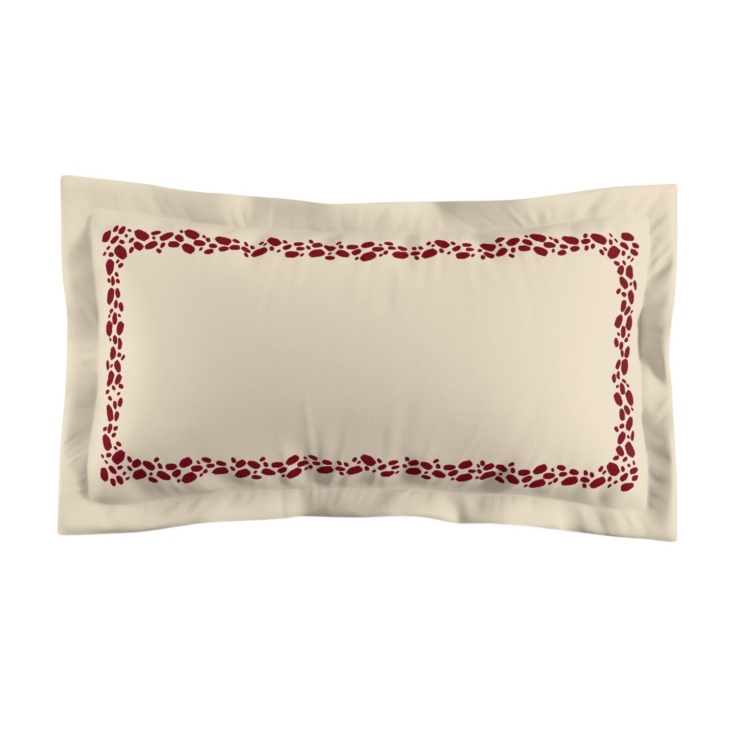 Beige Microfibre Pillow Sham with Flange, Burgundy Red Hand-painted Dab Motif Print, Classic Border, White Reverse Side, Standard (width x length) 22 x 30 inches / 56 x 76 cm