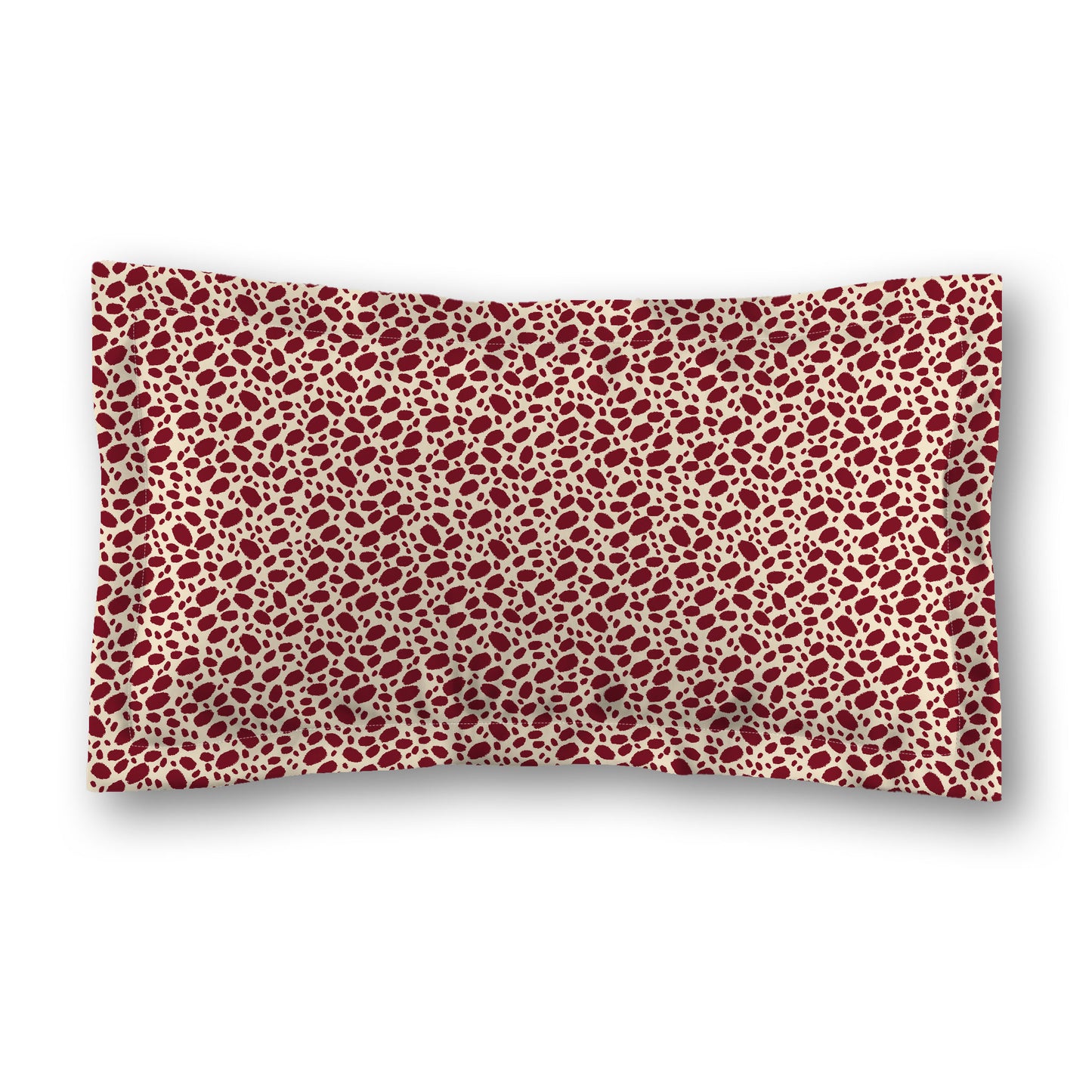 Beige Microfibre Pillow Sham with Flange, Burgundy Red Hand-painted Dab Motif Print, White Reverse Side, Standard (width x length) 22 x 30 inches / 56 x 76 cm