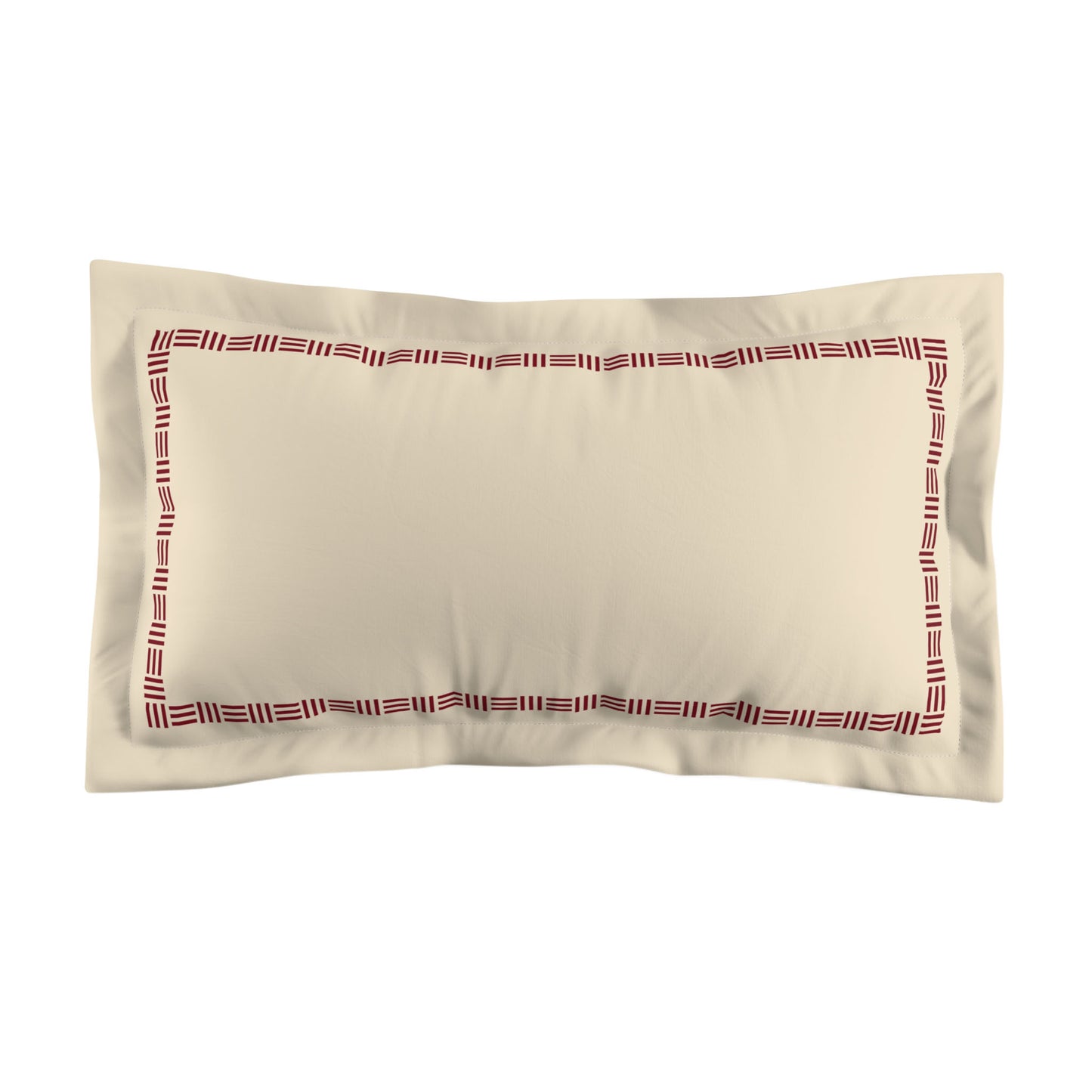Beige Microfibre Pillow Sham with Flange, Burgundy Red Single Weave Motif Print, Classic Border, White Reverse Side, Standard (width x length) 22 x 30 inches / 56 x 76 cm