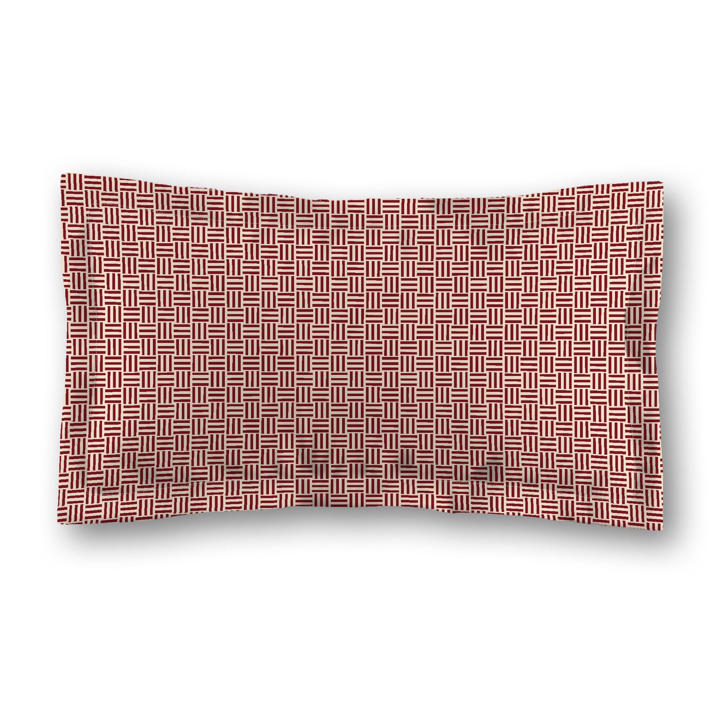 Beige Microfibre Pillow Sham with Flange, Burgundy Red Single Weave Motif Print, White Reverse Side, Standard (width x length) 22 x 30 inches / 56 x 76 cm