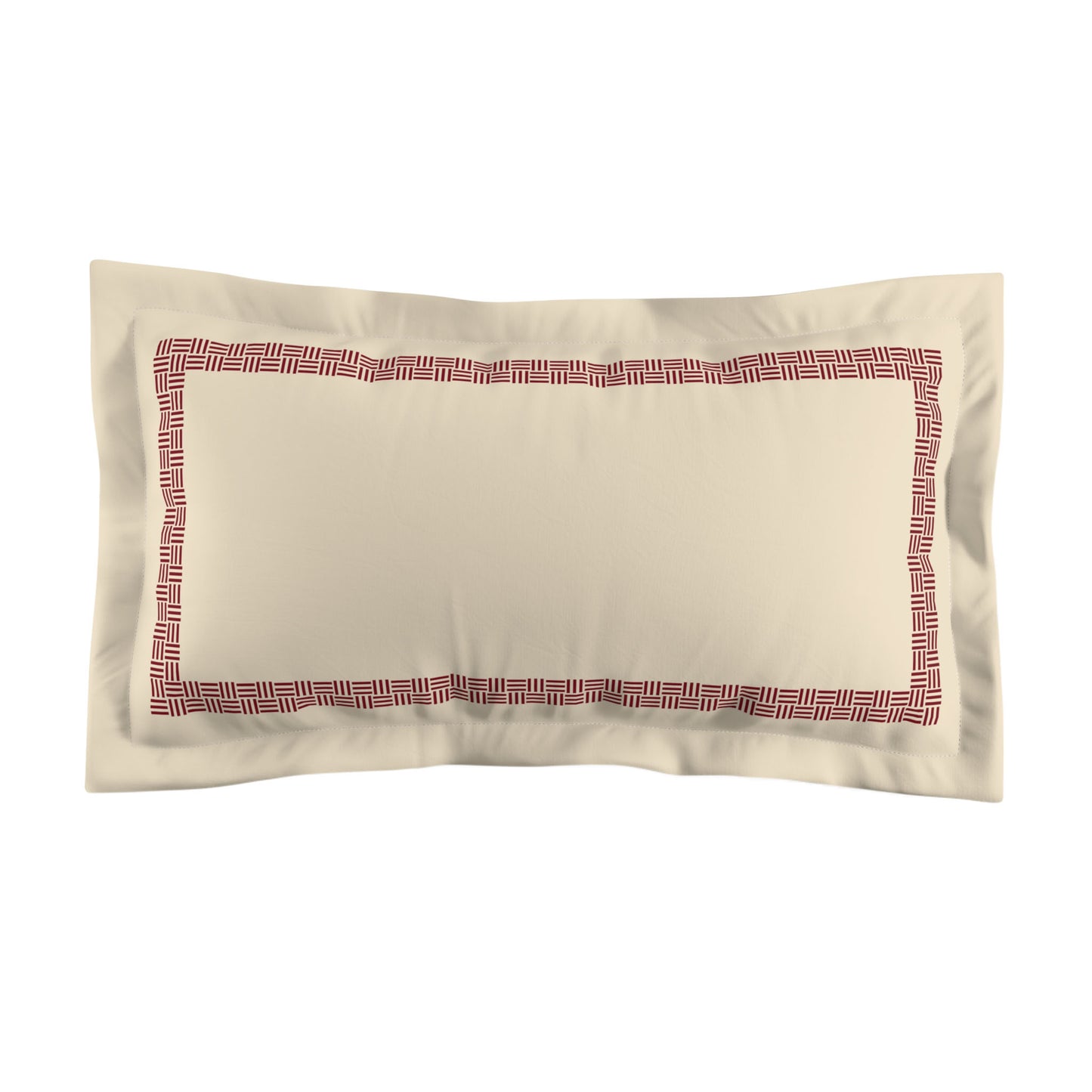 Beige Microfibre Pillow Sham with Flange, Burgundy Red Double Weave Motif Print, Classic Border, White Reverse Side, Standard (width x length) 22 x 30 inches / 56 x 76 cm