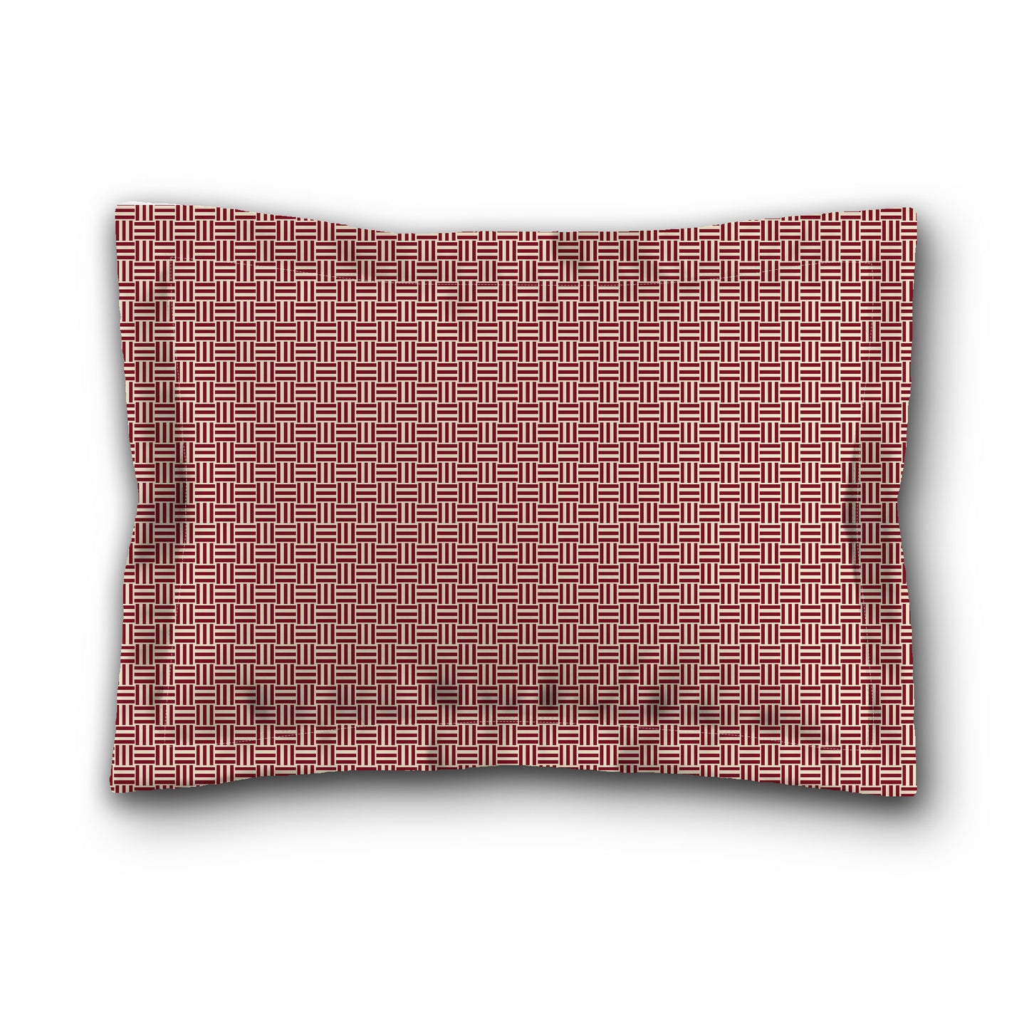 Beige Microfibre Pillow Sham with Flange, Burgundy Red Double Weave Motif Print, White Reverse Side, King (width x length) 22 x 38 inches / 56 x 97 cm