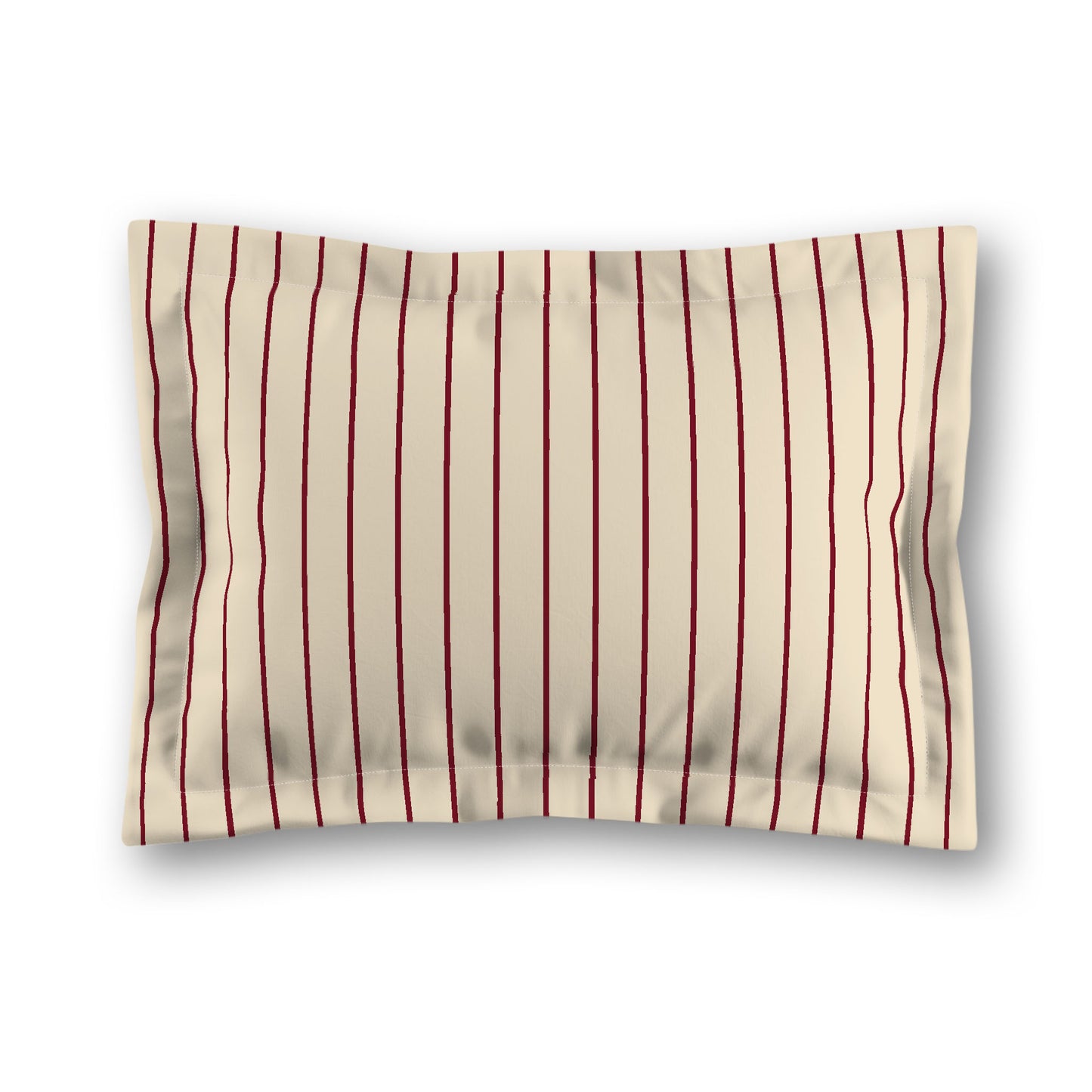 Beige Microfibre Sham with Flange, Burgundy Red Stripes on Front, White Reverse Side, King (width x length) 22 x 38 inches / 56 x 97 cm