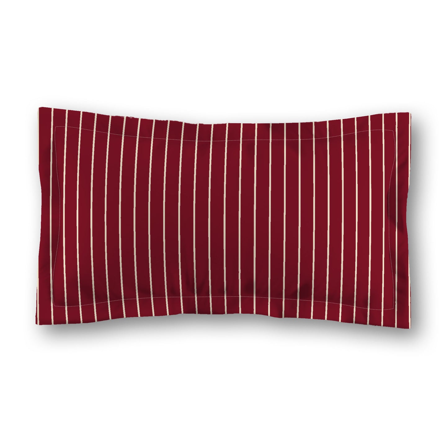 Burgundy Red Microfiber Sham with Flange, Beige Stripes on Front, White Reverse Side, Standard (width x length) 22 x 30 inches / 56 x 76 cm