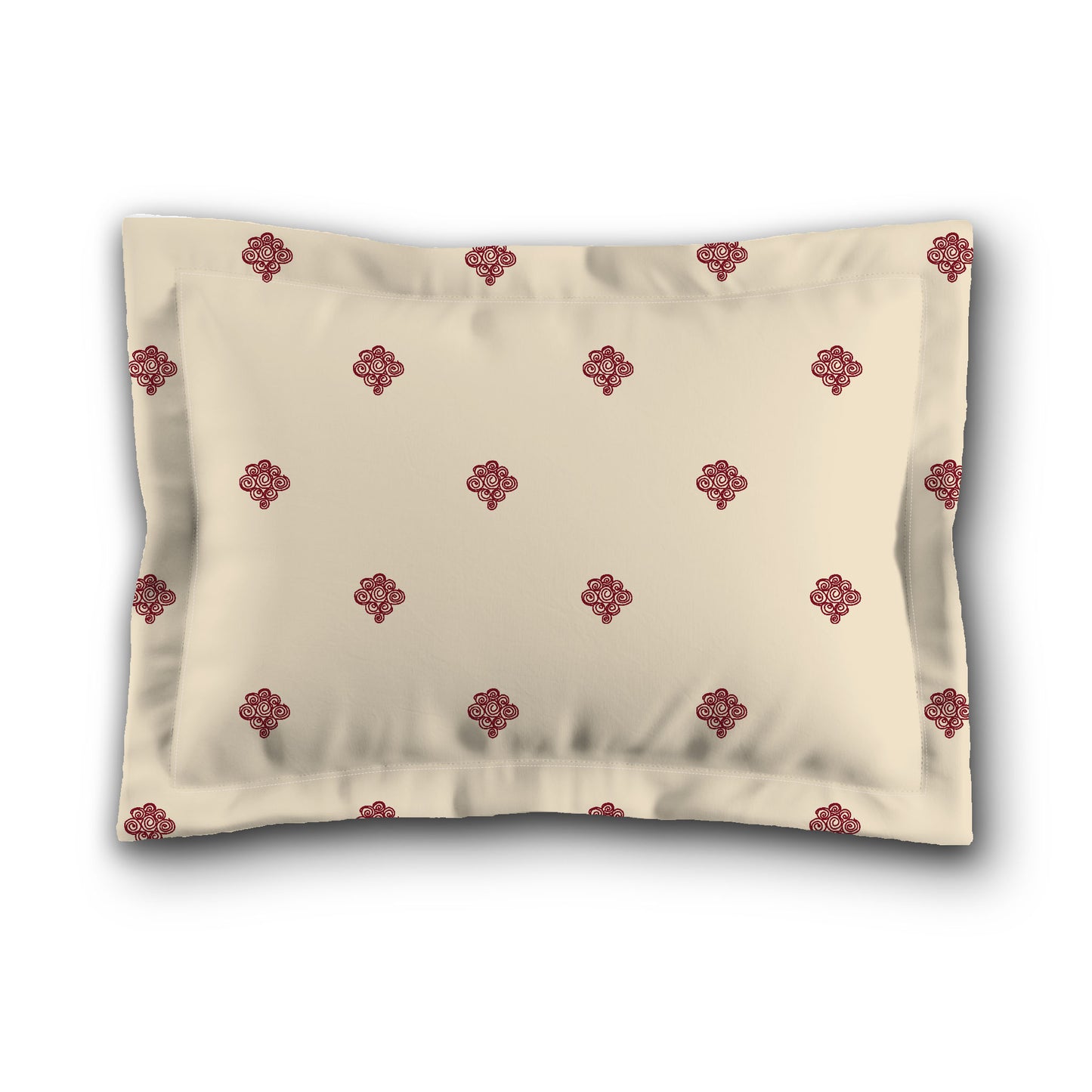Beige Microfibre Pillow Sham with Flange, Burgundy Red Hand-painted Swizzle Motif Print, White Reverse Side, King (width x length) 22 x 38 inches / 56 x 97 cm