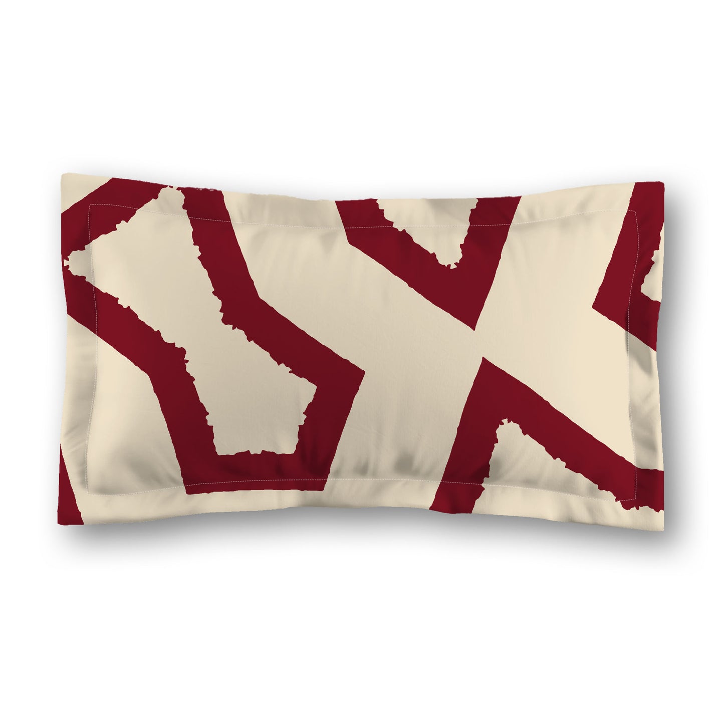Beige Microfiber Sham with Flange, Bold Burgundy Red Graphic on Front, White Reverse Side | MFSF-1285-391