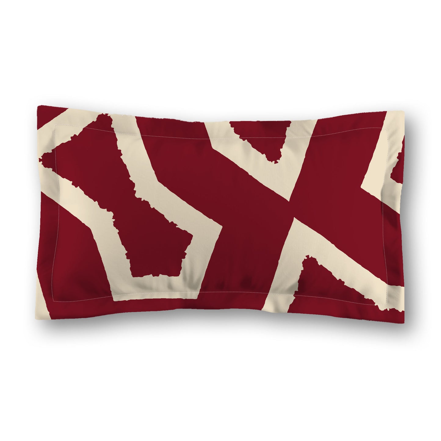 Burgundy Red Microfiber Pillow Sham with Flange, Bold Beige Graphic on Front, White Reverse Side, Standard (width x length) 22 x 30 inches / 56 x 76 cm